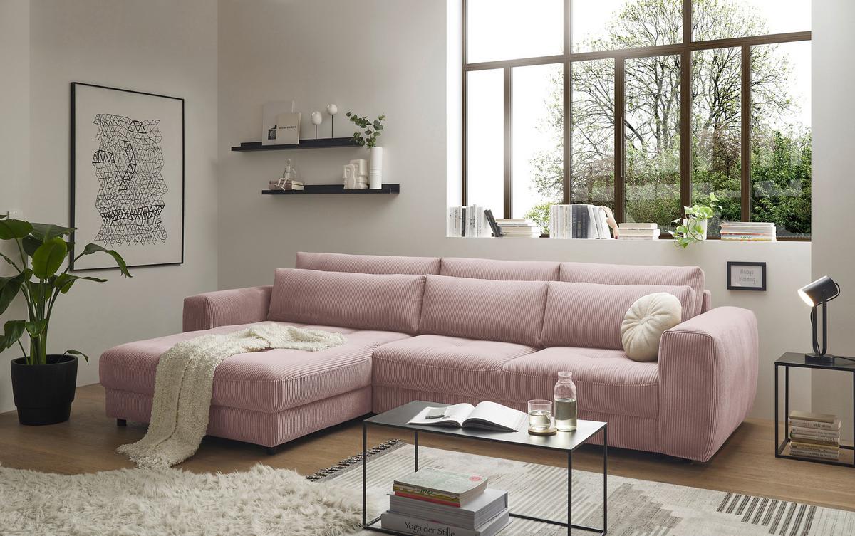 Ecksofa Barura 2s. Urc Hellrosa S: 194/333 Cm - Hellrosa/Schwarz, KONVENTIONELL, Holzwerkstoff/Textil (194/333cm) - MID.YOU