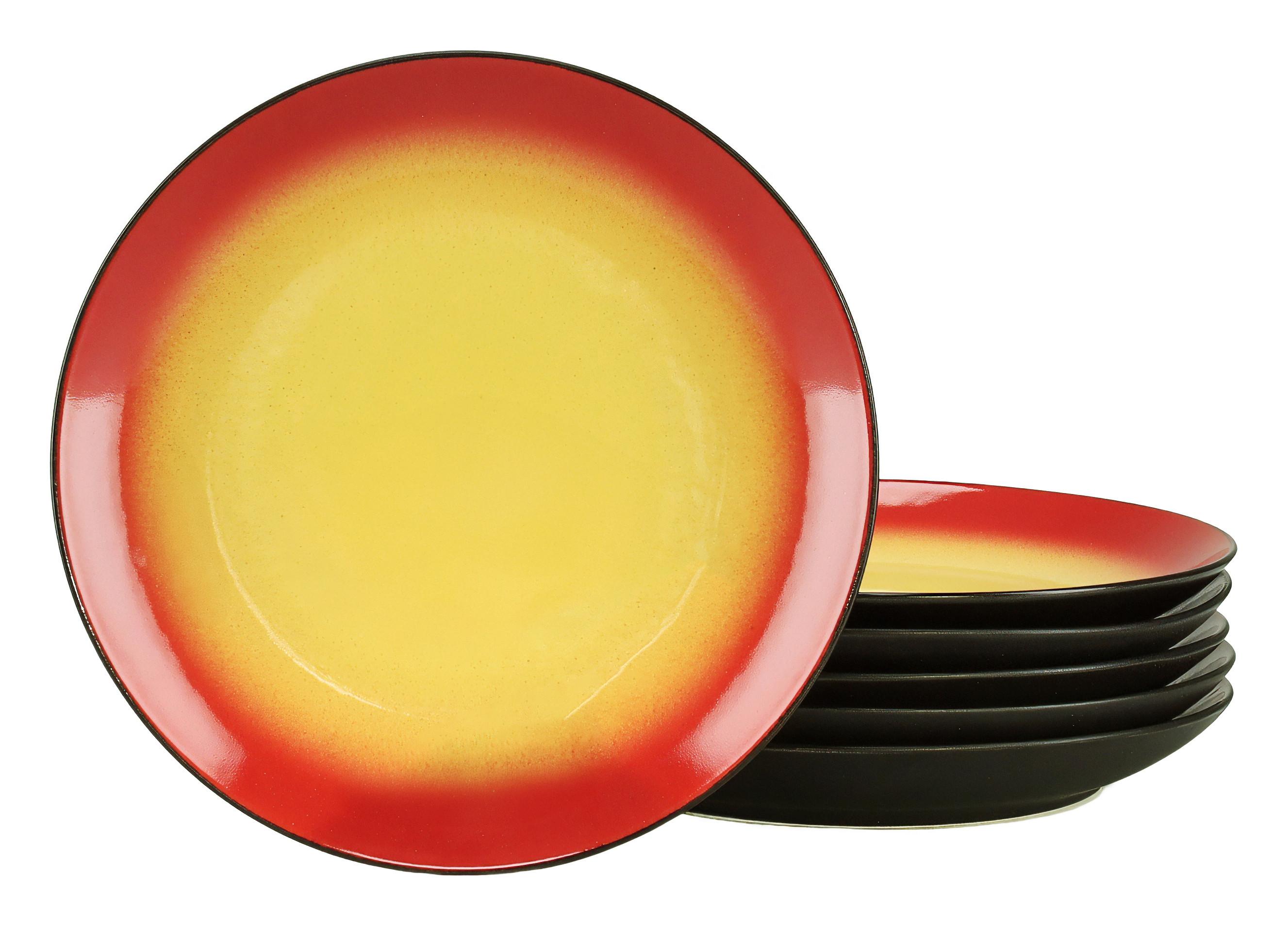 Speisetellerset Hot Red Steinzeug 6--Teilig,rund ca. 27 cm - Rot/Hellgelb, Trend, Keramik (27/3,5cm) - Creatable