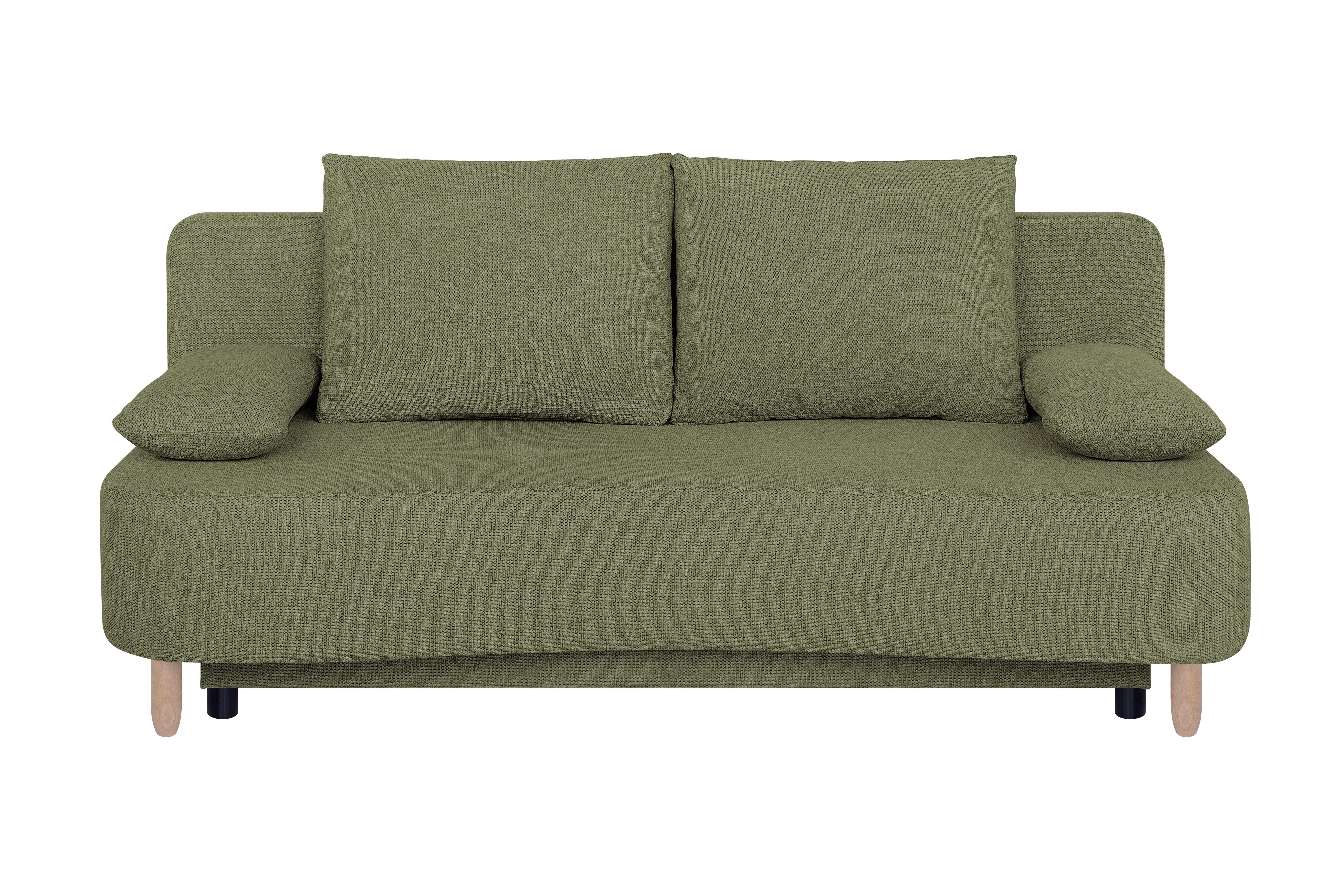 Pohovka LARA, olivovozelená, pružinové jadro a úl. priestor - olivovozelená/čierna, Design, drevo/kompozitné drevo (193/86/85cm)