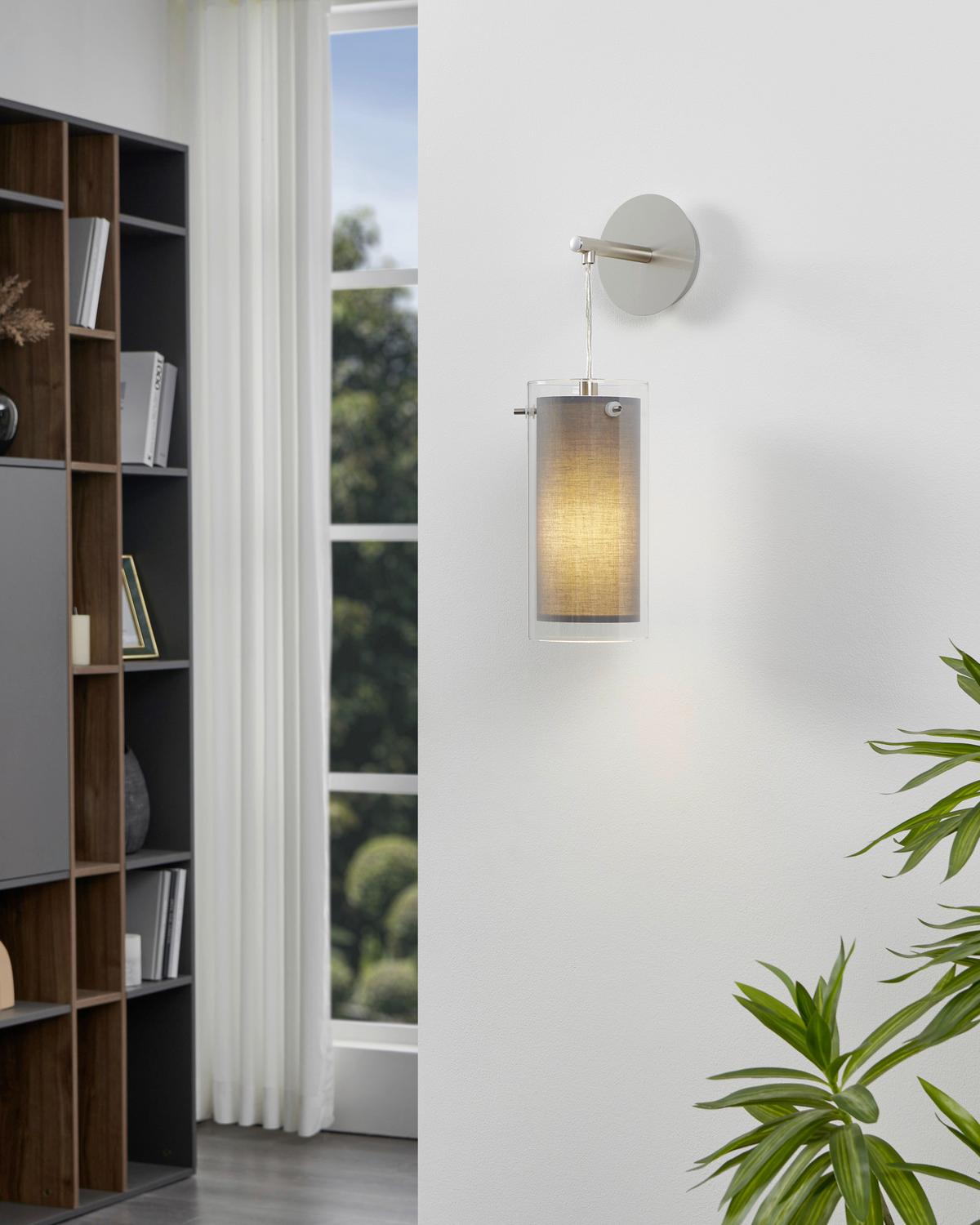 Wandleuchte 99288* Pinto Textil - Grau, Design, Glas/Textil (12/44,5cm) - Eglo