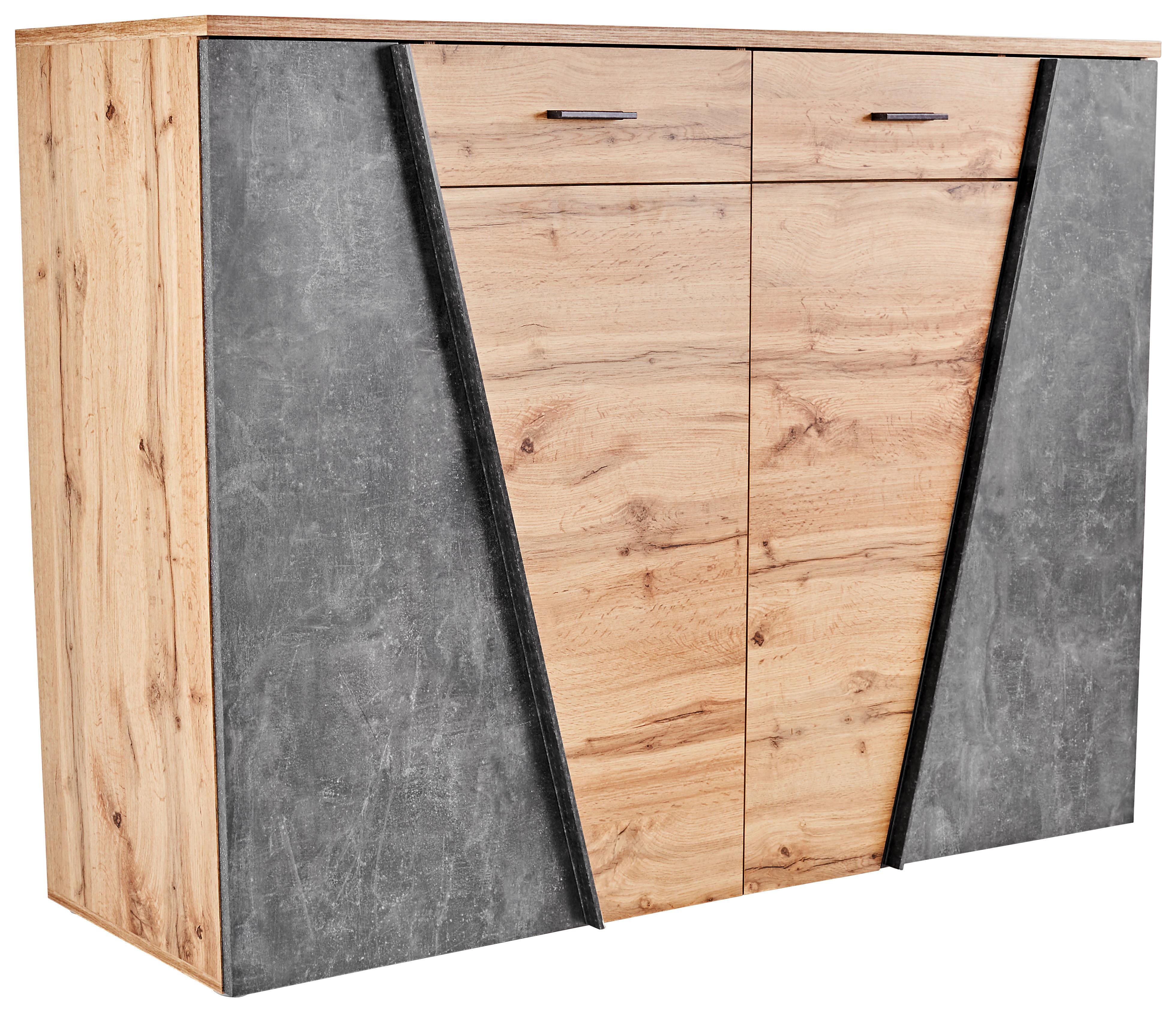 Kommode B 160cm Venedig, Wotan Eiche/Beton Optik - Eichefarben/Schwarz, MODERN, Holzwerkstoff (160/110/40cm)