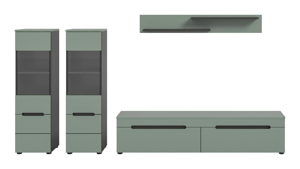 WOHNWAND Canu Graugrün B: 272cm - Schwarz/Graugrün, Design, Holzwerkstoff (272/141/33cm) - Livetastic