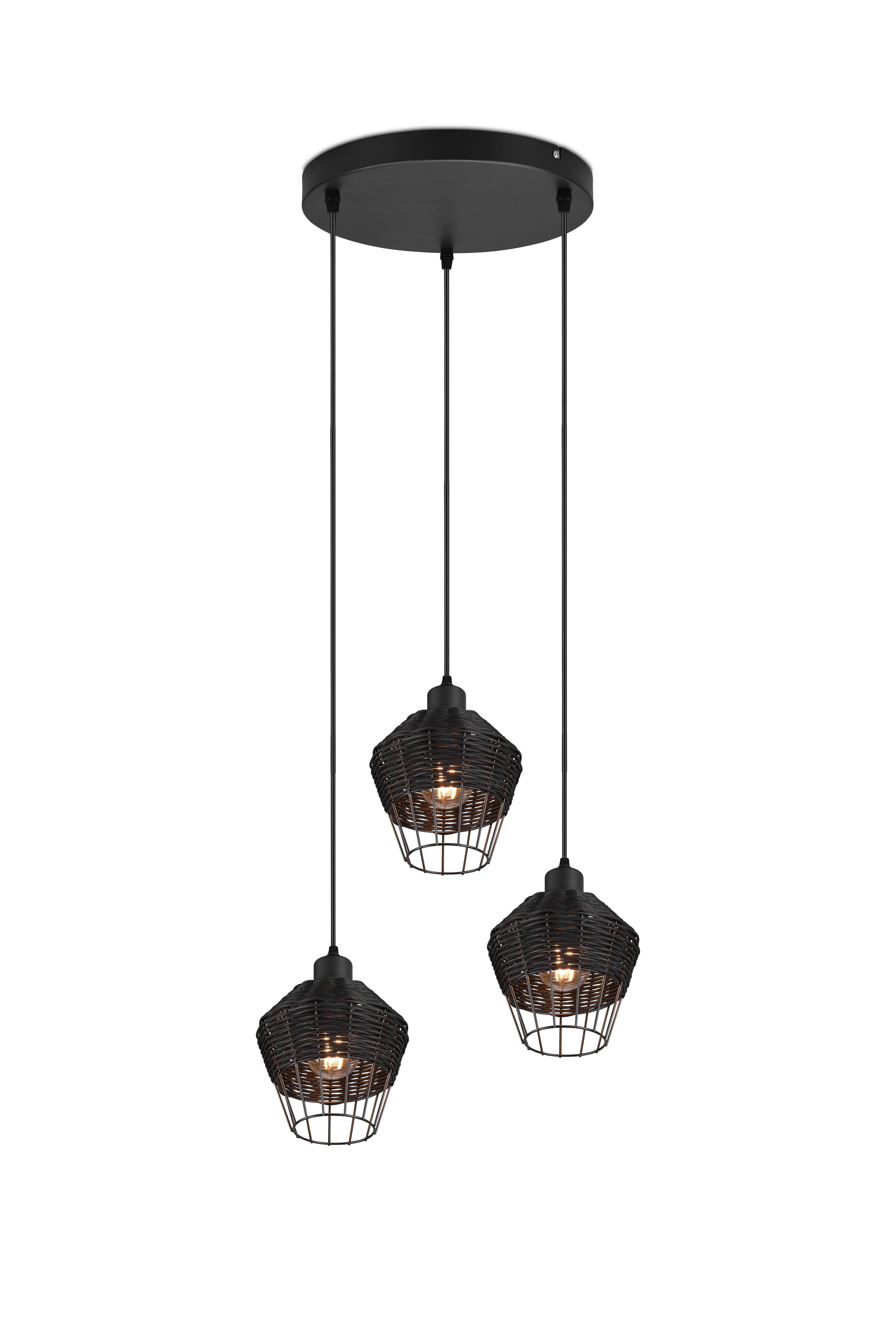Hängeleuchte Borka H: 150 cm 3-Flammig - Schwarz, ROMANTIK / LANDHAUS, Holz/Metall (41/150cm)