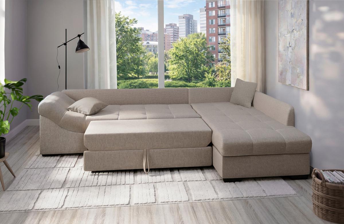 Eckschlafsofa Alvito Taupe S: 298x202 cm - Taupe/Schwarz, MODERN, Textil (298/202cm) - MID.YOU