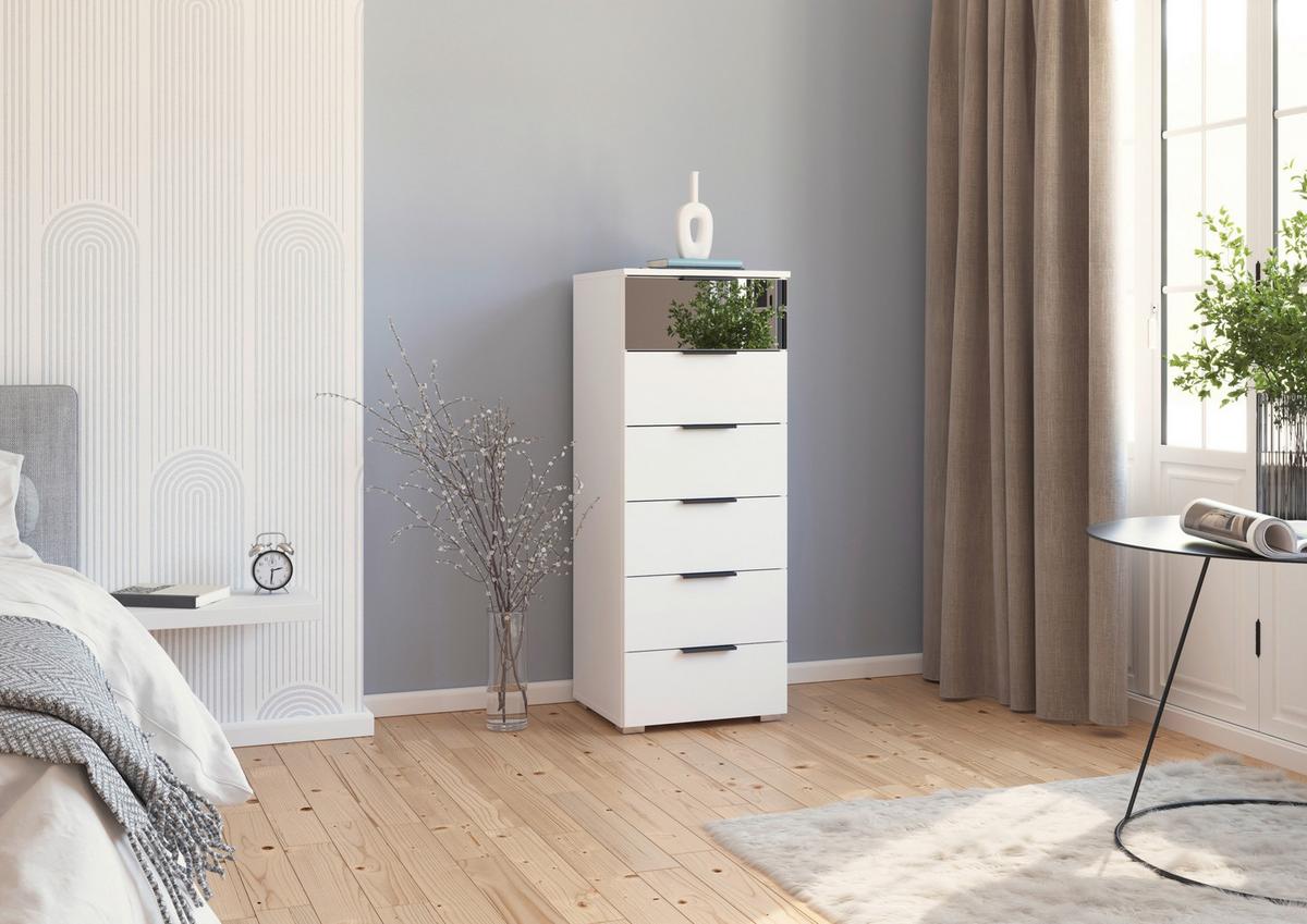Kommode Skyla Alpinweiß, Grauspiegel B: 47cm - Alufarben, MODERN, Glas/Holzwerkstoff (47/119/42cm) - Rauch Möbel
