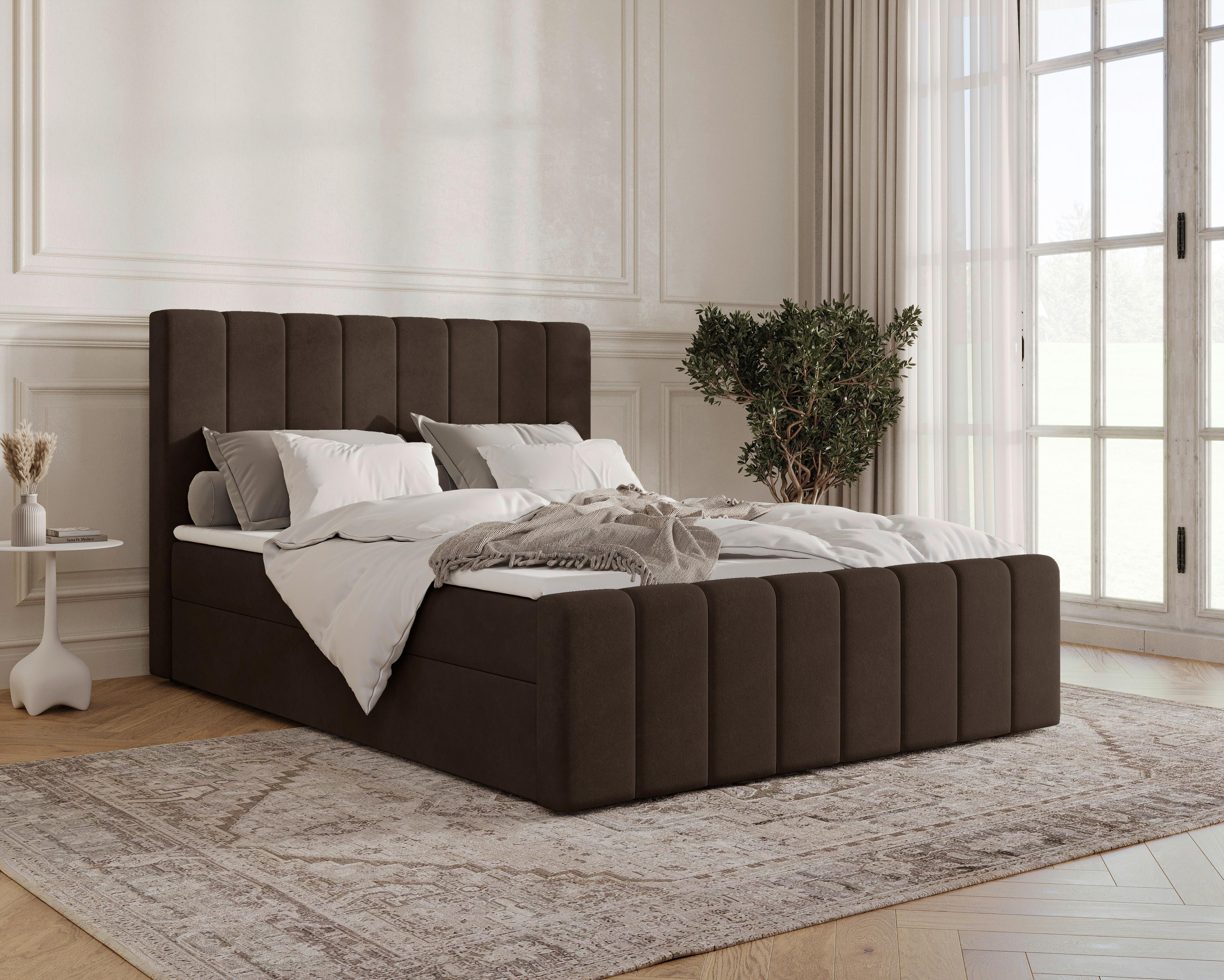 Boxbett Lila mit Topper 180x200 - Dunkelbraun/Schwarz, MODERN, Holz/Kunststoff (180/200cm) - Livetastic