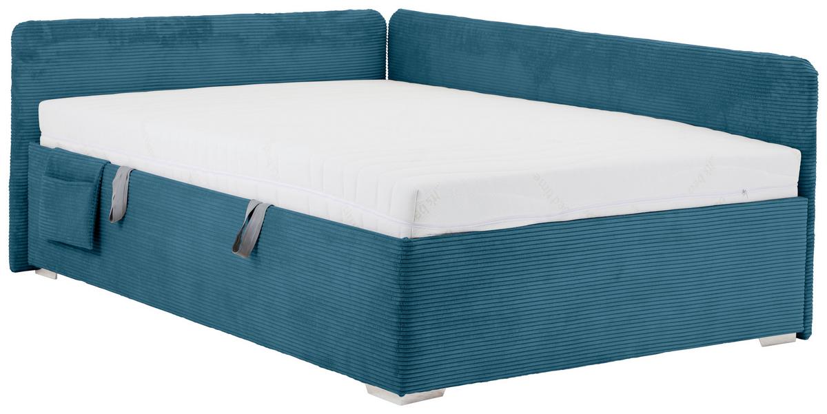 Posteľ Remi s bočnicami 140x200, poťah pastelový modrý - prírodná farba/pastelová modrá, Konventionell, drevo/textil (140/200cm)