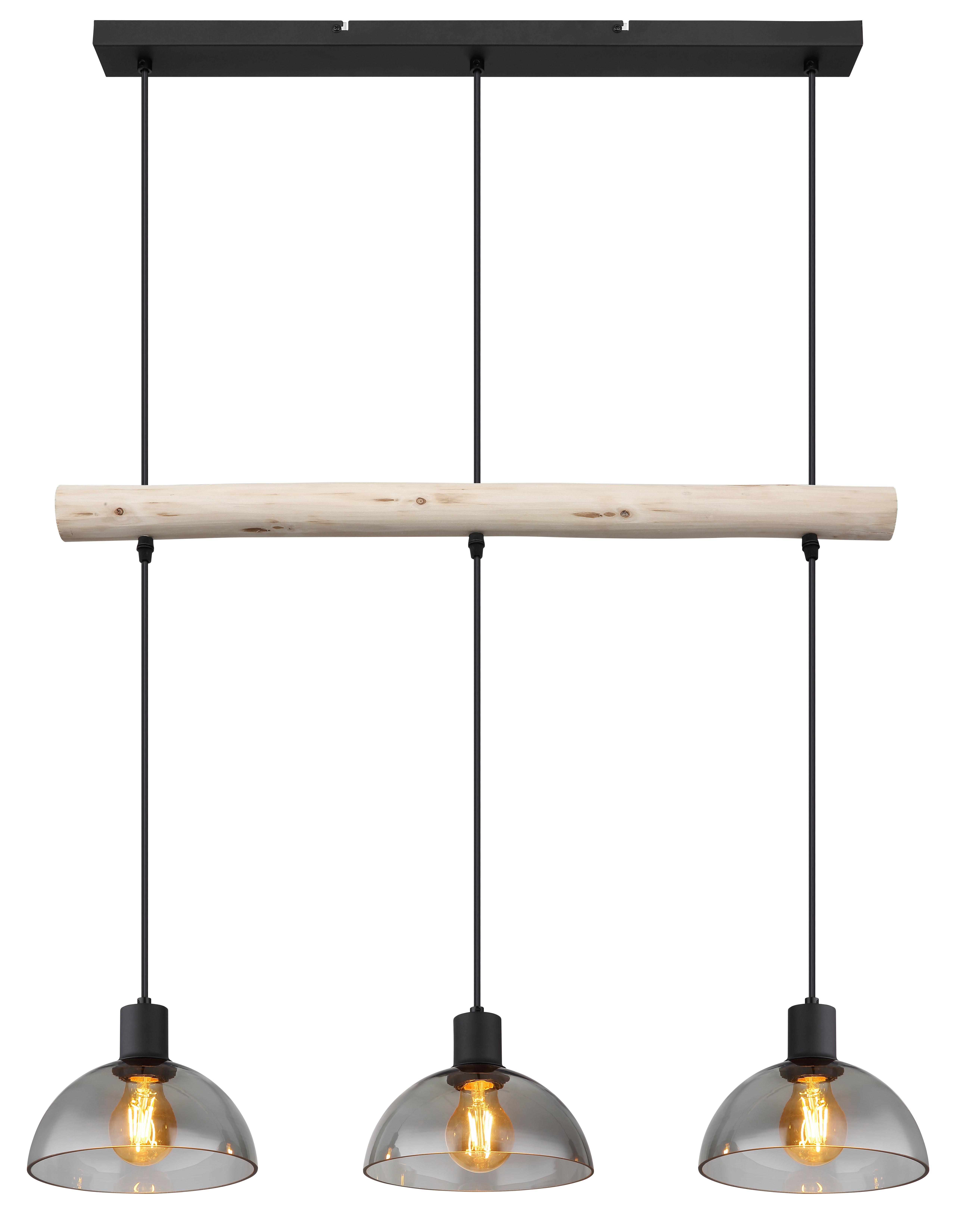 Hängeleuchte 15535-3h - Schwarz/Naturfarben, Natur, Glas/Holz (80/20/120cm) - Globo