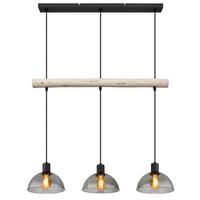 Hängeleuchte 15535-3h - Schwarz/Naturfarben, Natur, Glas/Holz (80/20/120cm) - Globo
