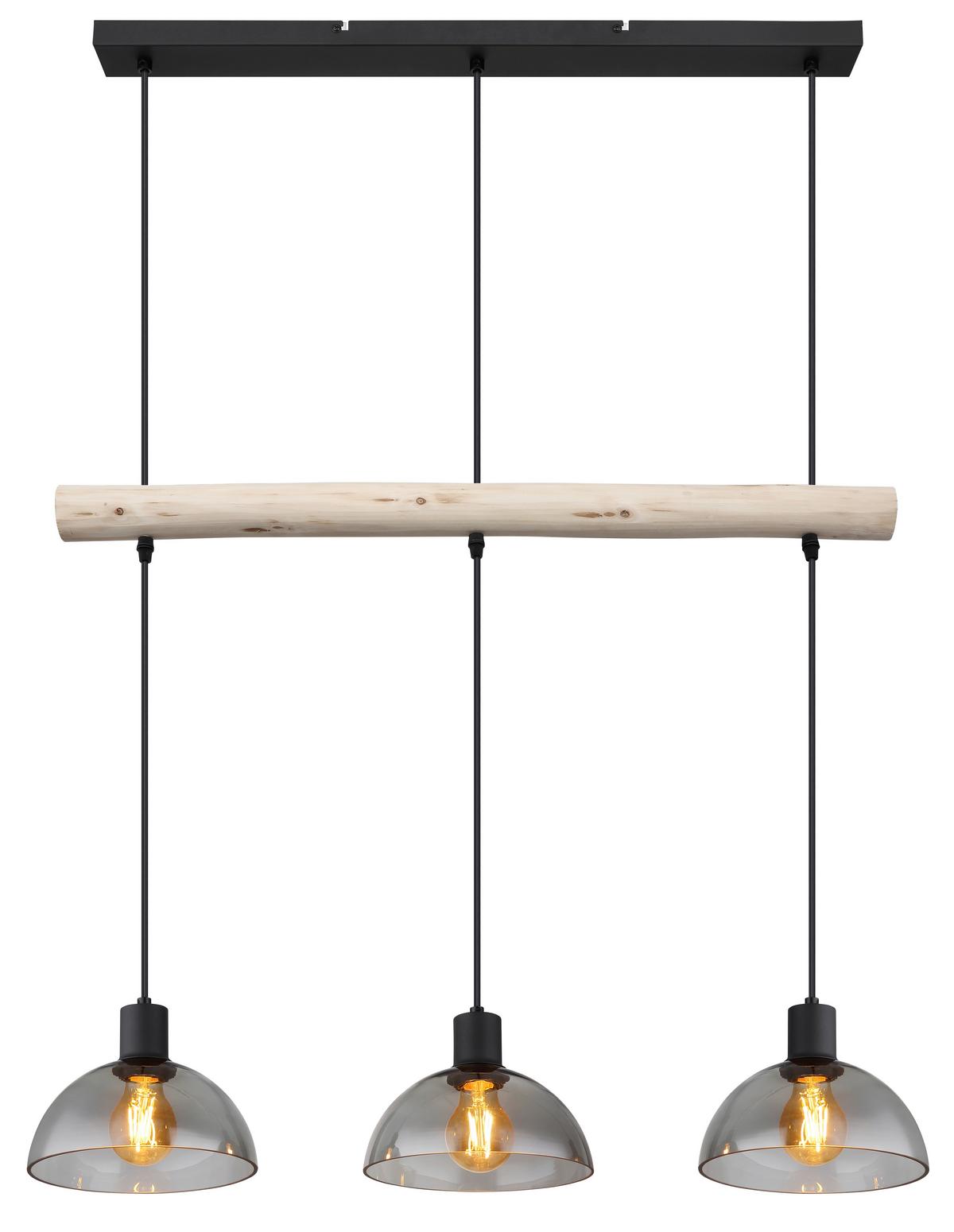Hängeleuchte 15535-3h - Schwarz/Naturfarben, Natur, Glas/Holz (80/20/120cm) - Globo