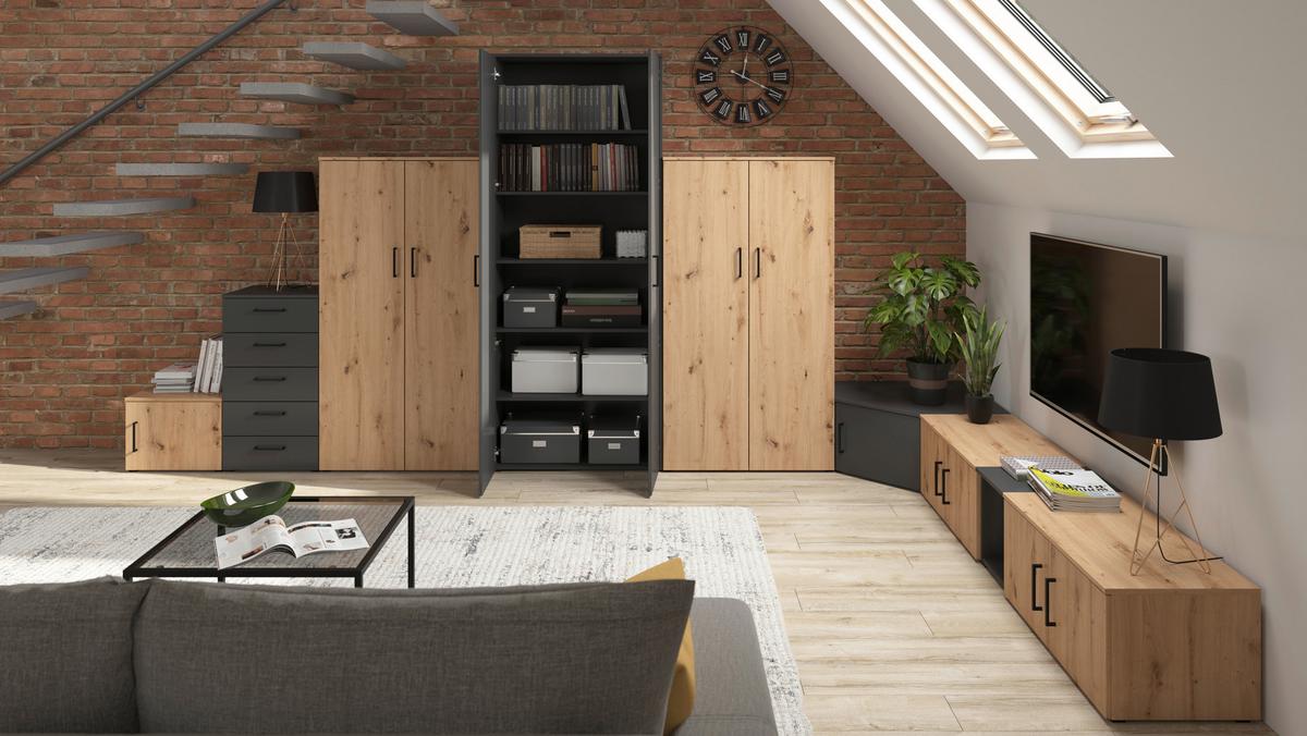 Komód Multistauraum - Artisan tölgy, Modern, faalapú anyag (120/83/52cm) - Carryhome