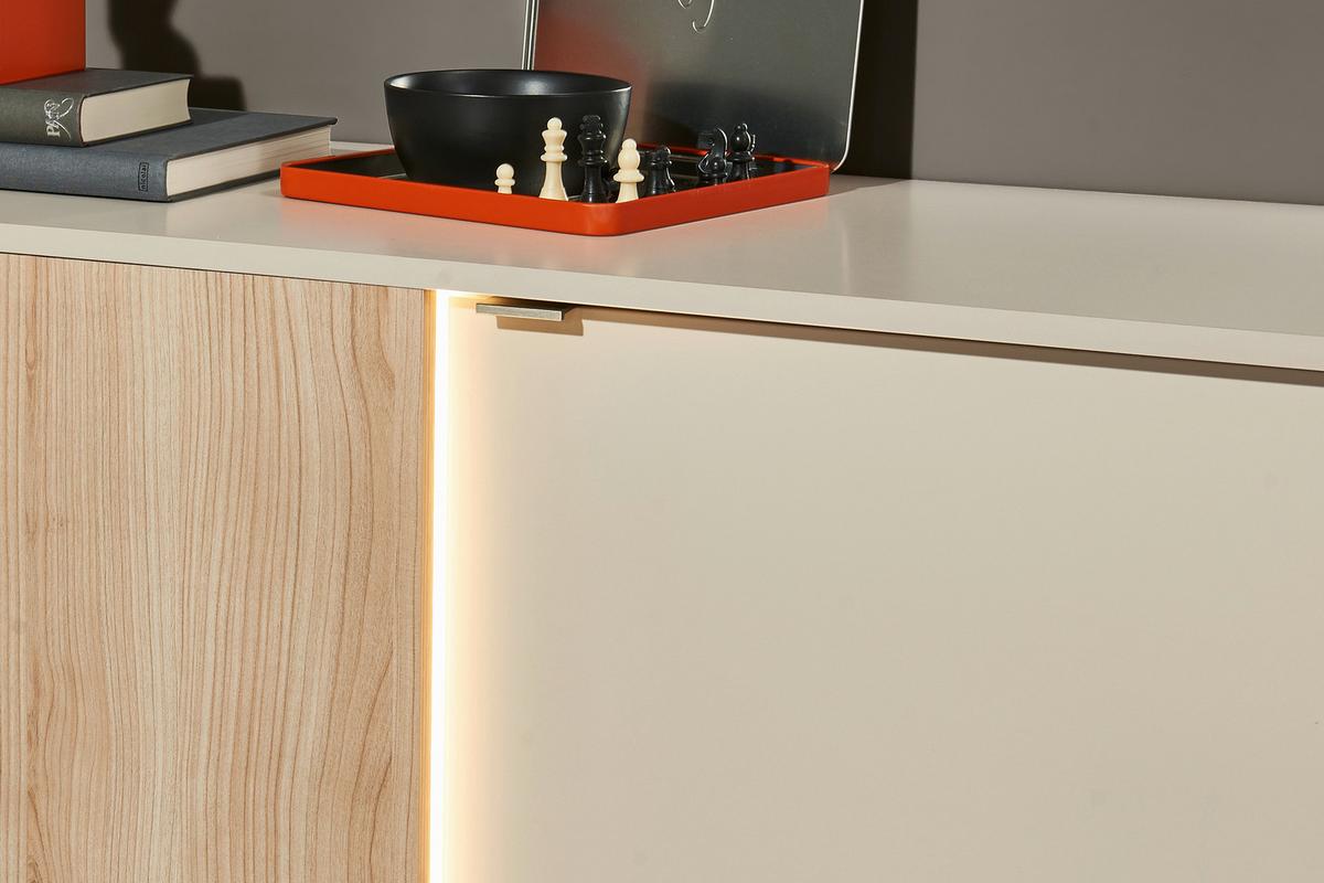 Sideboard Alex Kaschmir, B: 193cm - Kaschmir/Schwarz, Design, Holzwerkstoff (193/83/40cm) - MID.YOU