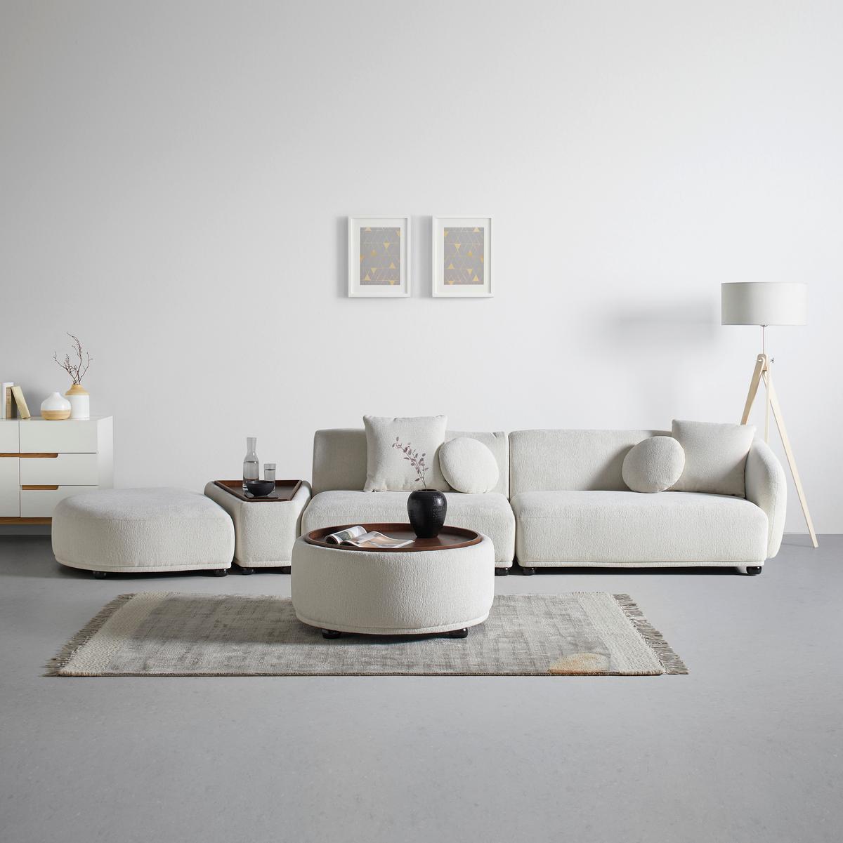 Sedací souprava KIRA, bílá barva - bílá/černá, Moderní, dřevo/textil (410/71/107cm) - Bessagi Home