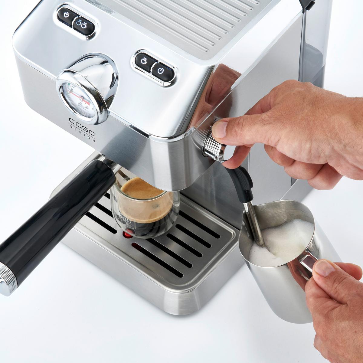 Espressomaschine 1820 - Edelstahlfarben/Schwarz, Basics (19,5/30,5/25,5cm) - CASO Design