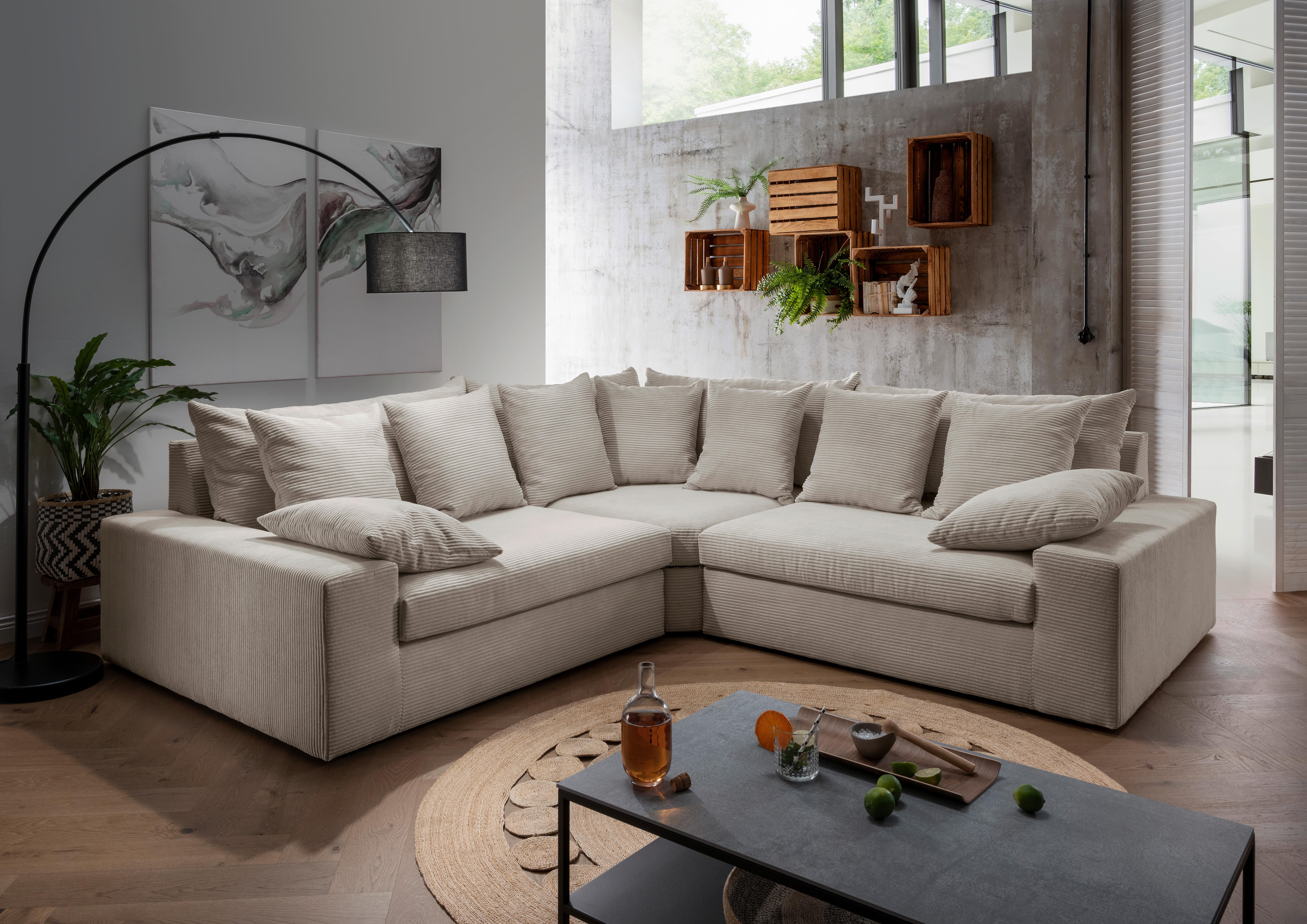 Ecksofa Avellino Beige S: 301/301 cm - Beige/Schwarz, MODERN, Textil (301/301cm) - Livetastic