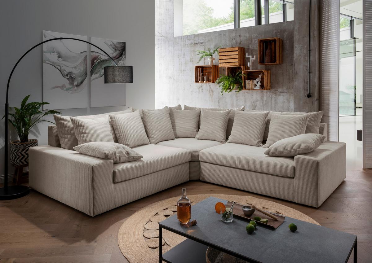 Ecksofa Avellino Beige S: 301/301 cm - Beige/Schwarz, MODERN, Textil (301/301cm) - Livetastic