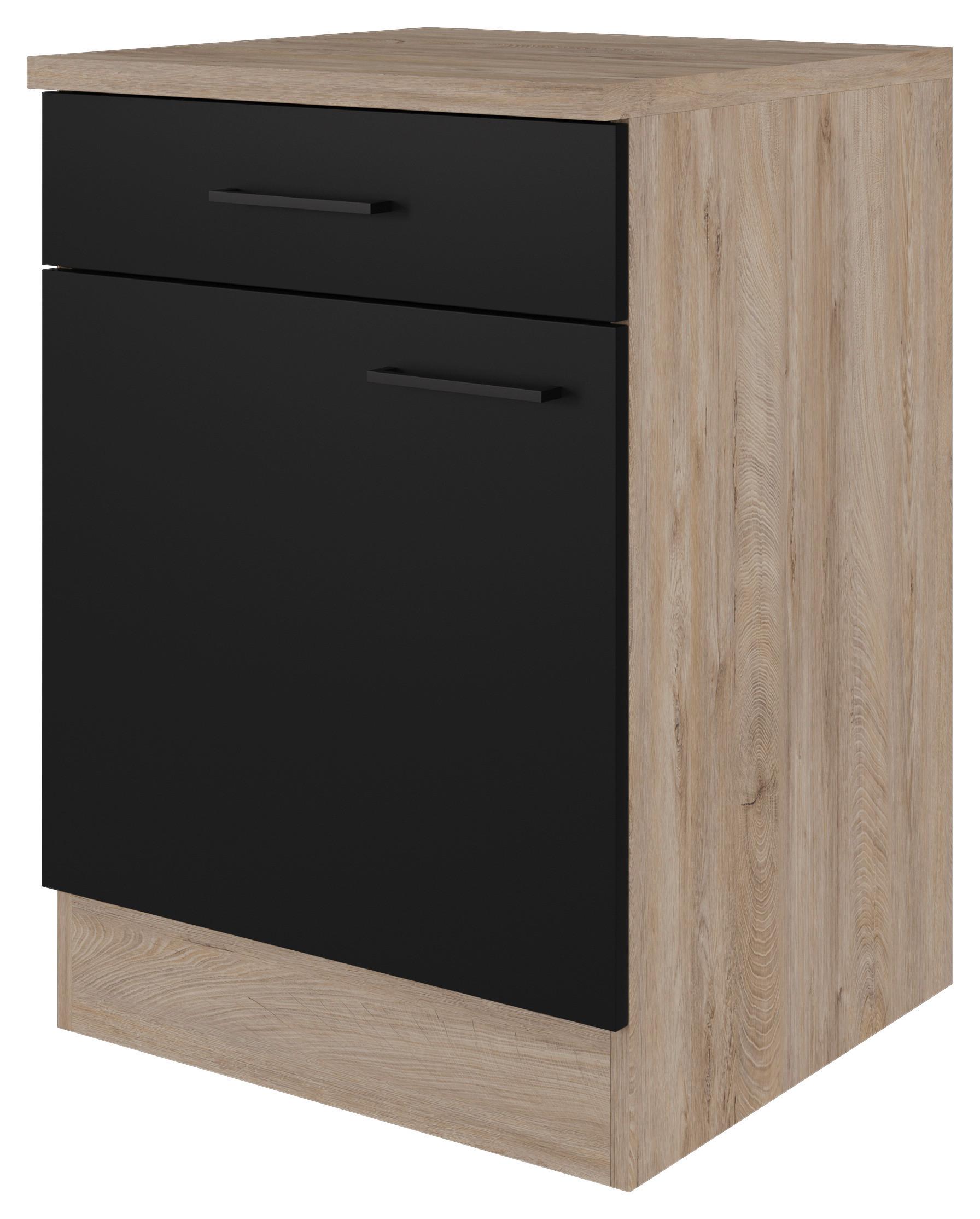Küchenunterschrank Capri 60 Cm Eiche/schwarz: - Eichefarben/Schwarz, KONVENTIONELL, Holzwerkstoff (60/85/57cm) - FlexWell