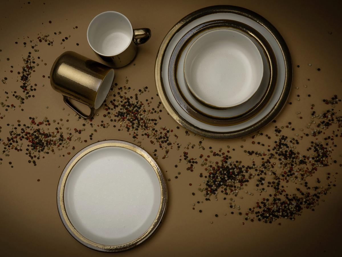 Kombinovaná souprava 16-dílna, bílá/zlatá - bílá/barvy zlata, keramika - Creatable