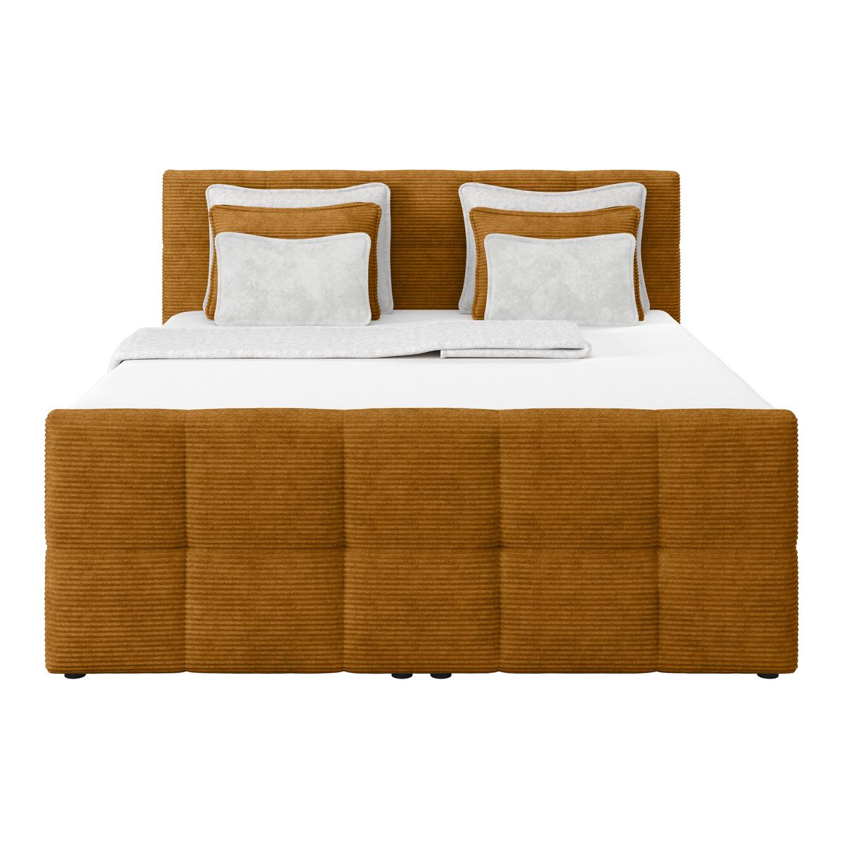 Boxspringbett mit Topper und Bettkasten 180x200 cm Medino - Senfgelb, KONVENTIONELL, Holz/Holzwerkstoff (180/200cm)