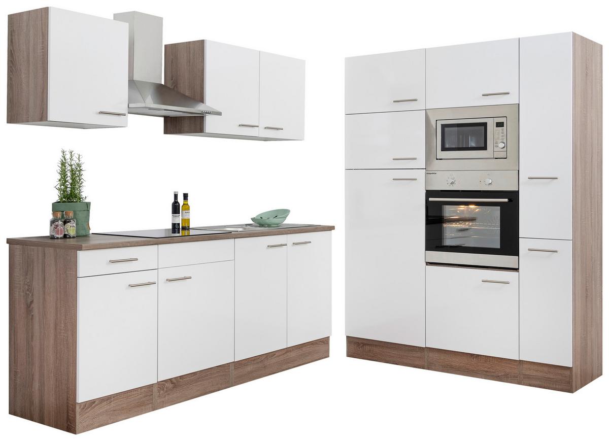 Küchenzeile ohne Geräte B: 360 cm Weiß/Eiche Dekor, Modern - Eichefarben/Weiß, Basics, Holzwerkstoff (360cm) - Respekta