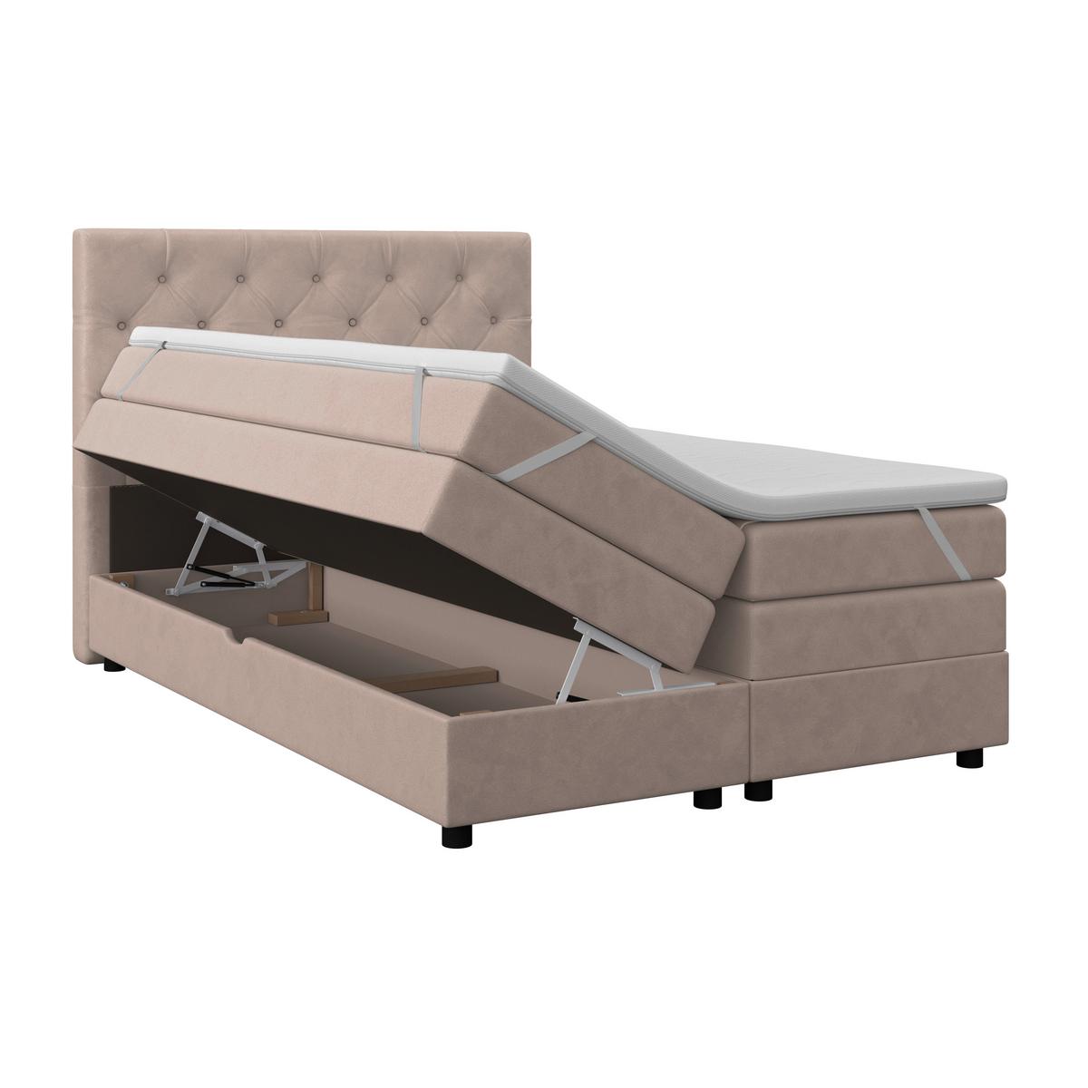 Boxspringbett Elio Beige 140x200 cm H2 - Beige/Schwarz, ROMANTIK / LANDHAUS, Textil (144/121/212cm) - James Wood