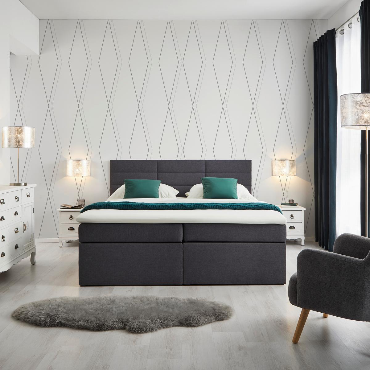 Manželská boxspring postel Lisa, 180x200, tmavě šedá - tmavě šedá, Moderní, dřevo/kompozitní dřevo (180/200cm) - Bessagi Home