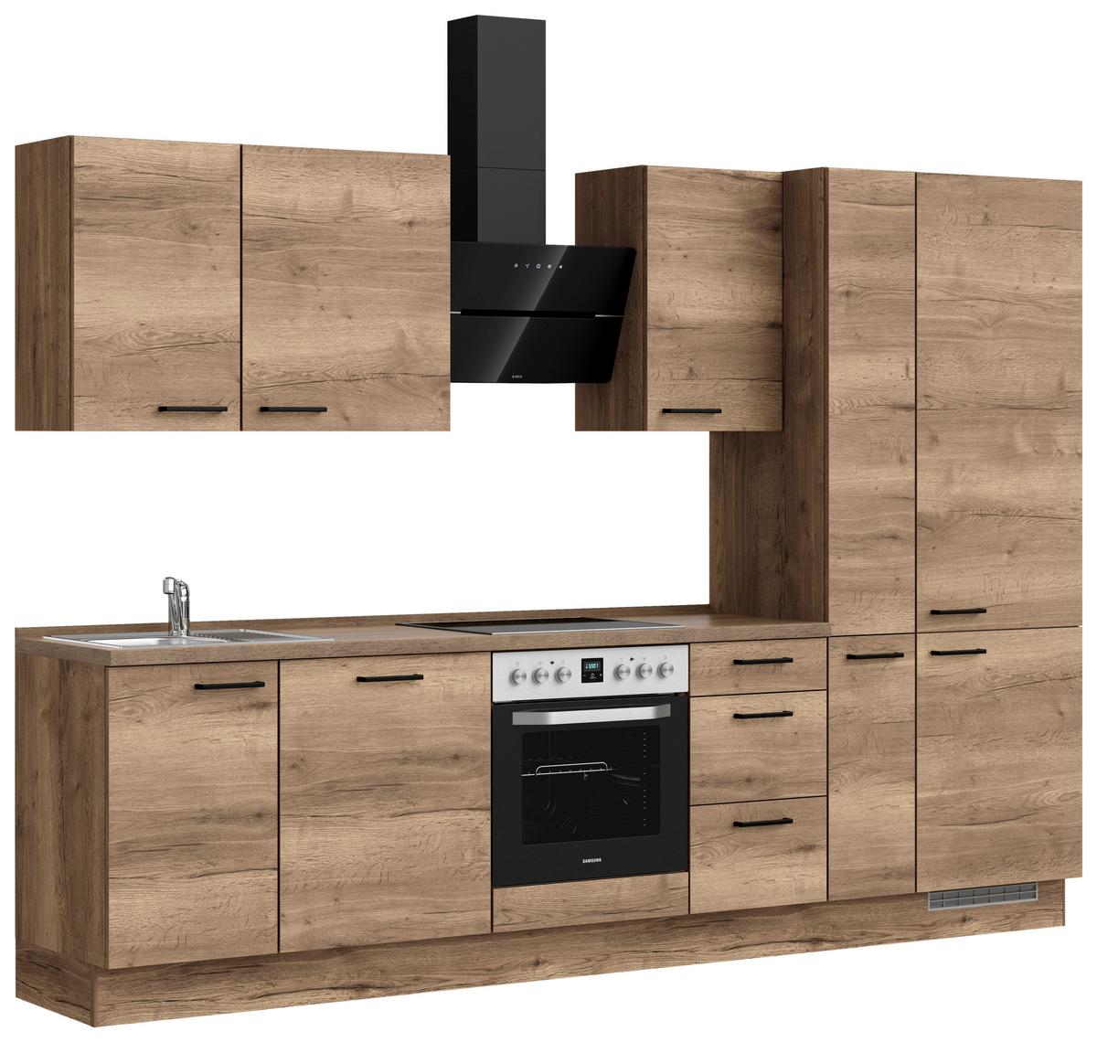 Kuchynská linka 300 cm, dekor dub Havanna - černá/tmavý dub, Moderní, kov/kompozitní dřevo (300cm) - Nobilia