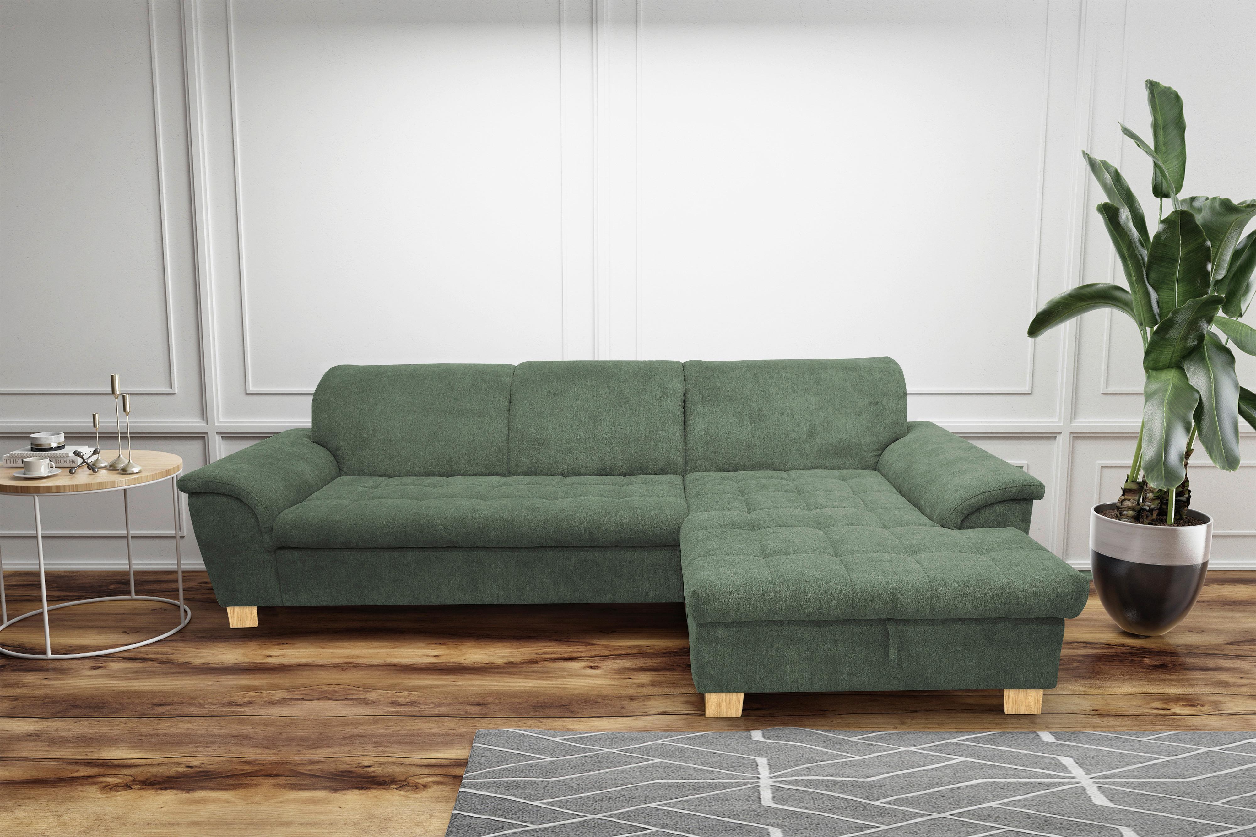 Ecksofa Mit Schlaffunktion & Bettkasten Franzi Grün - Eichefarben/Grün, KONVENTIONELL, Textil (279/170cm) - MID.YOU