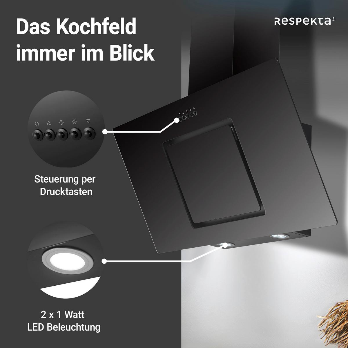 Dunstabzugshaube Svea Schwarz B: 90 Cm, Led - Schwarz, Trend, Glas/Metall (90/73,9-111,9/36cm) - Respekta
