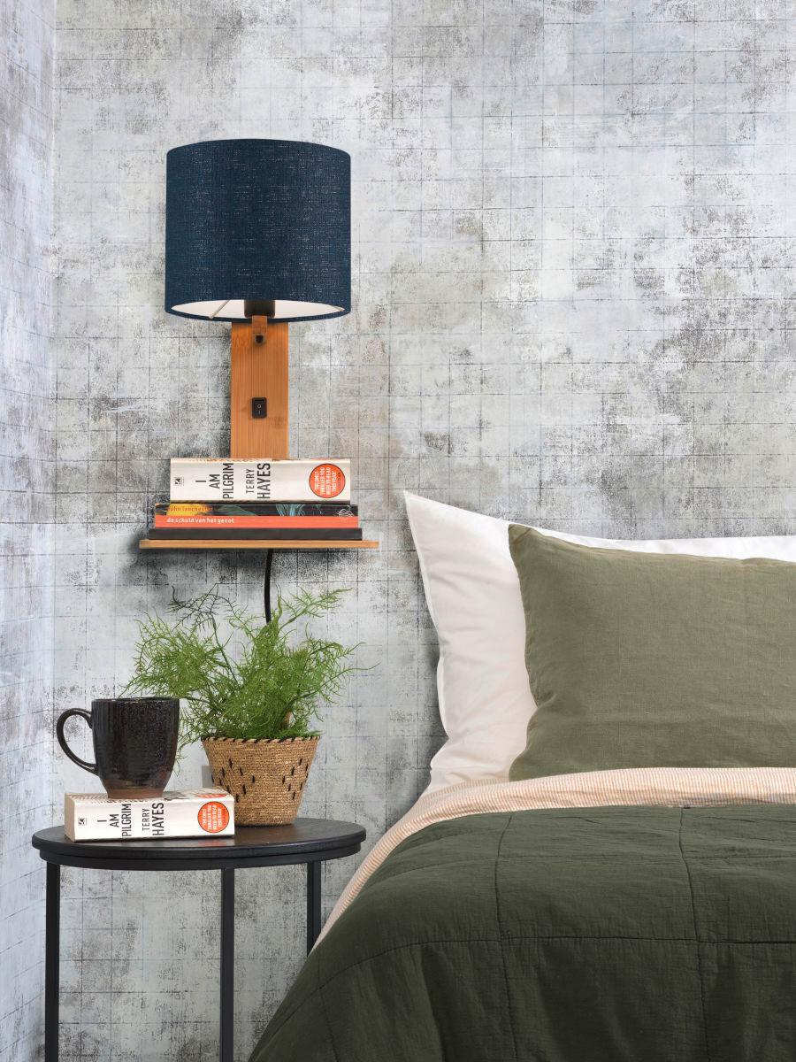 Wandleuchte Andes/w1/n/1815/bd - Blau/Naturfarben, Trend, Holz/Textil (19/24/36cm) - Good & Mojo