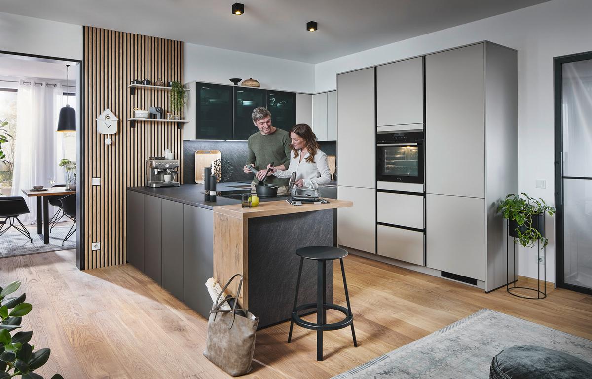 Einbauküche Ip3150 - Graubraun/Braun, Basics, Holzwerkstoff