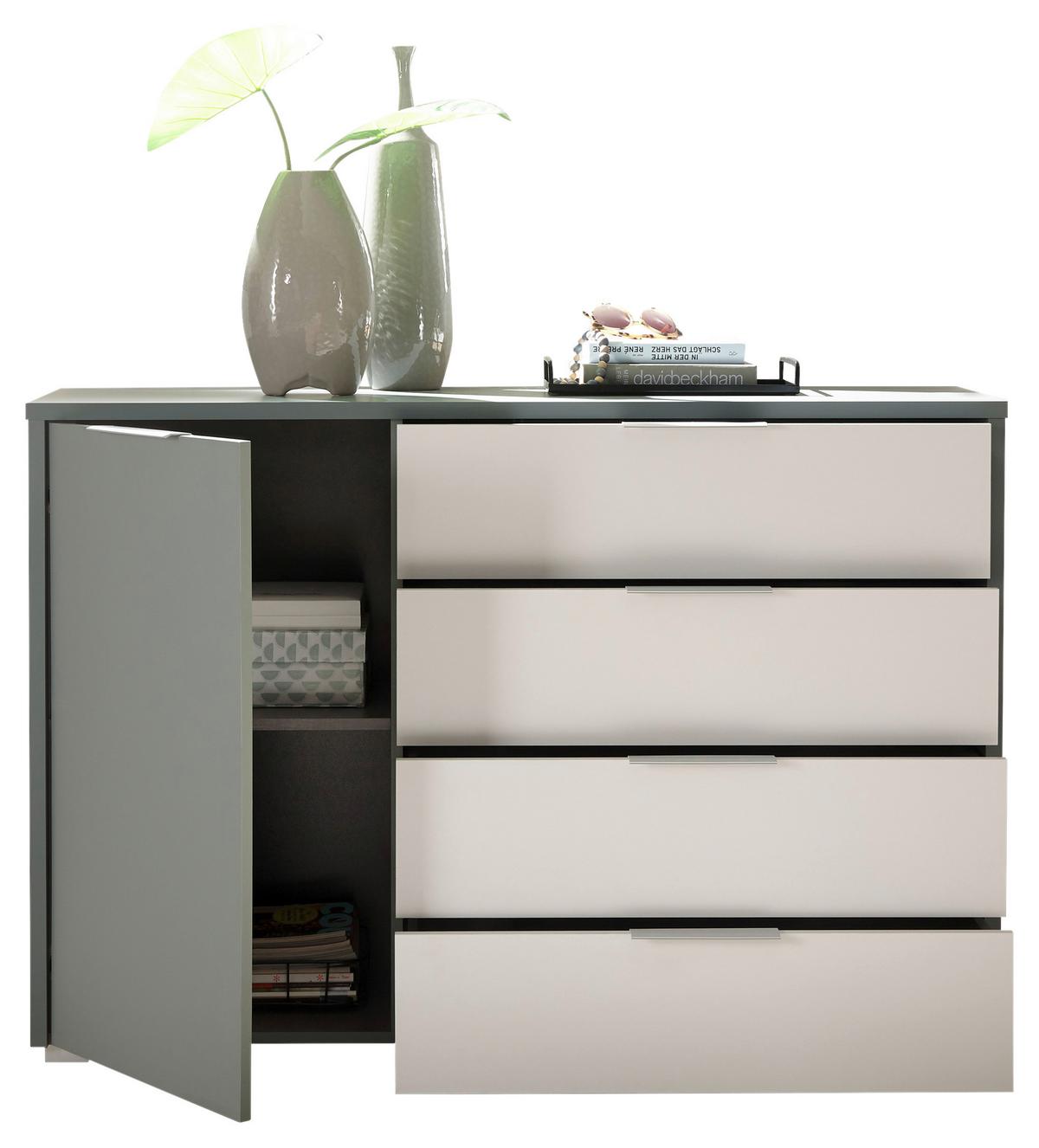 KOMODA MODESTE - šalvějově zelená/světle šedá, Moderní, kompozitní dřevo/plast (125/85/38cm)