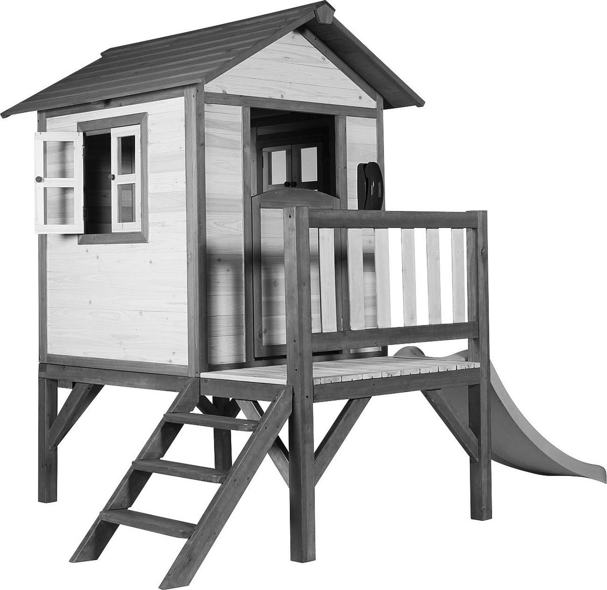 Stelzenspielhaus Holz Mit Rutsche Weiß/ Grau Sunny Lodge - Schwarz/Weiß, Holz (260/190/167cm) - Ambia Garden