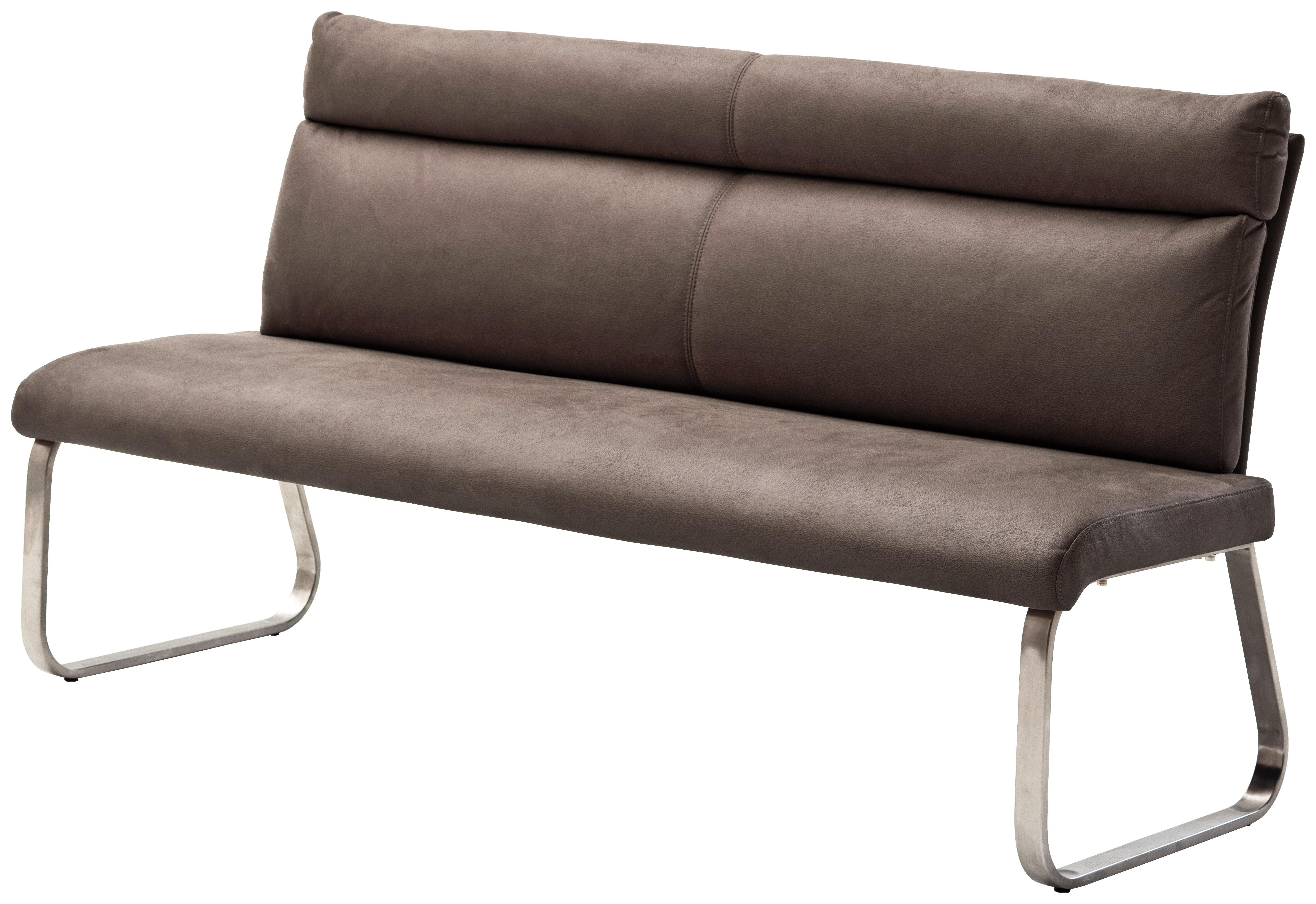 Sitzbank mit Lehne Braun Rabea B: 160 cm - Edelstahlfarben/Braun, Design, Textil/Metall (160/98/70cm) - Livetastic