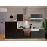 Küchenzeile Economy mit Geräten 310 cm Schwarz/Nussbaum Dekor - Nussbaumfarben/Schwarz, Basics, Holzwerkstoff (310cm) - Respekta
