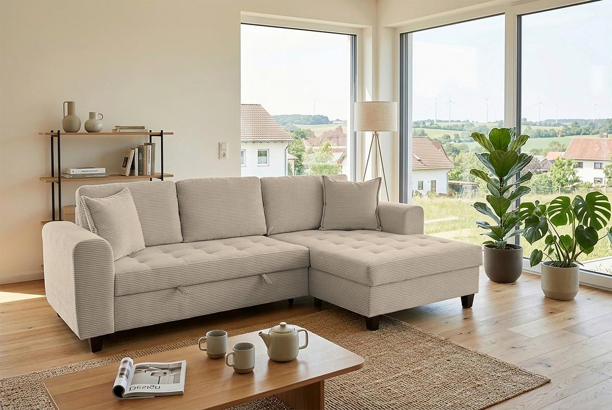 Ecksofa Moritz Graubraun  S: ca. 265x155 cm - Hellbraun, Trend, Textil (265/155cm)