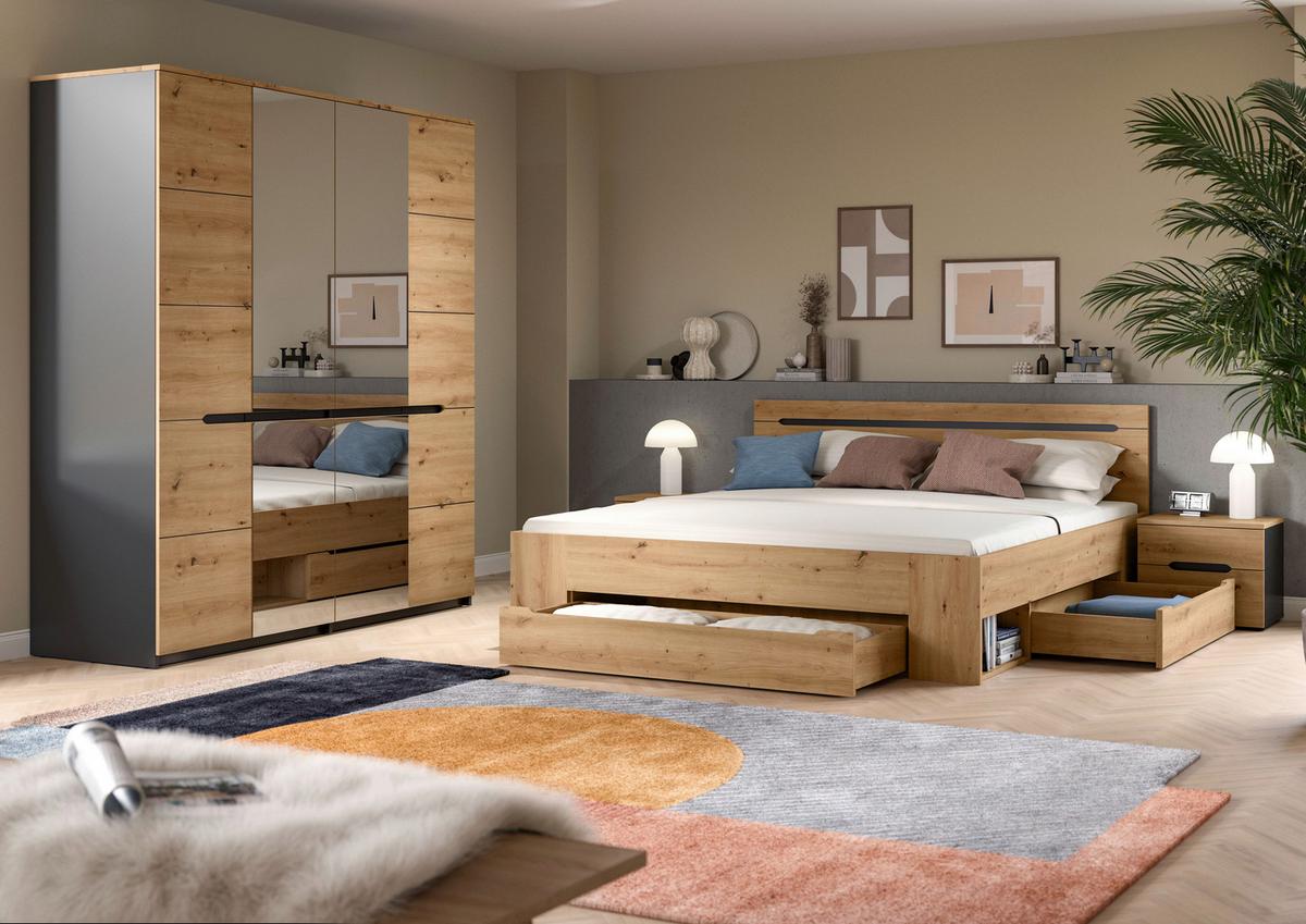 Schlafzimmer Canu Grau /Eiche Artisan Dekor 4--Teilig - Eiche Artisan/Grau, MODERN, Holzwerkstoff - MID.YOU