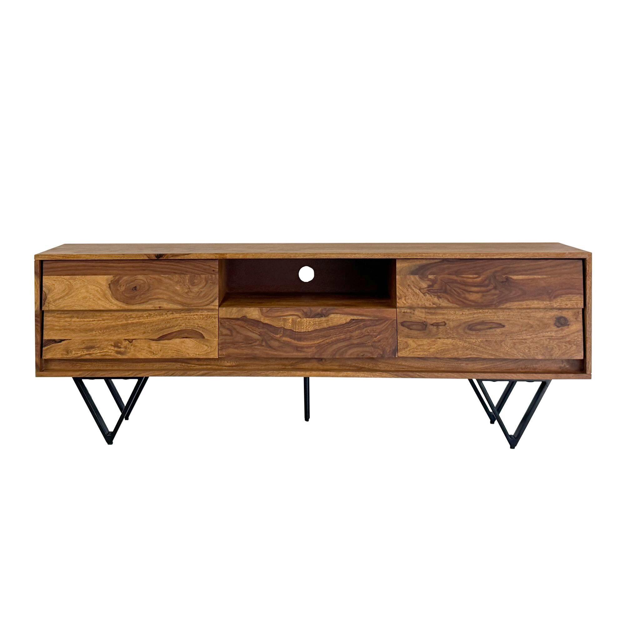 Lowboard Sheeshamfarben B: 160cm - Sheeshamfarben/Schwarz, Natur, Holz (160/56/35cm) - Livetastic