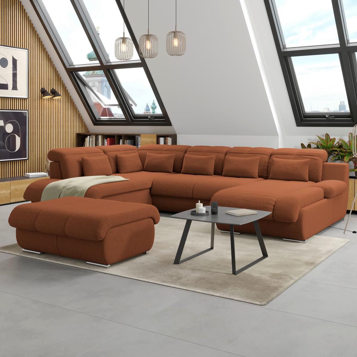 Wohnlandschaft Multi mit Schlaffunktion terracotta - Chromfarben/Dunkelgrau, MODERN, Textil (184/345/228cm) - Luca Bessoni