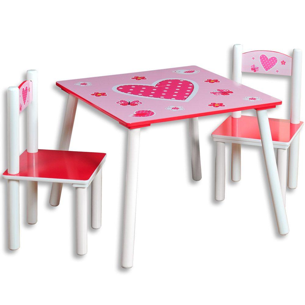 Kindersitzgruppe Mit 2 Stühlen, Herzen - Pink/Rosa, MODERN, Holzwerkstoff - Kesper