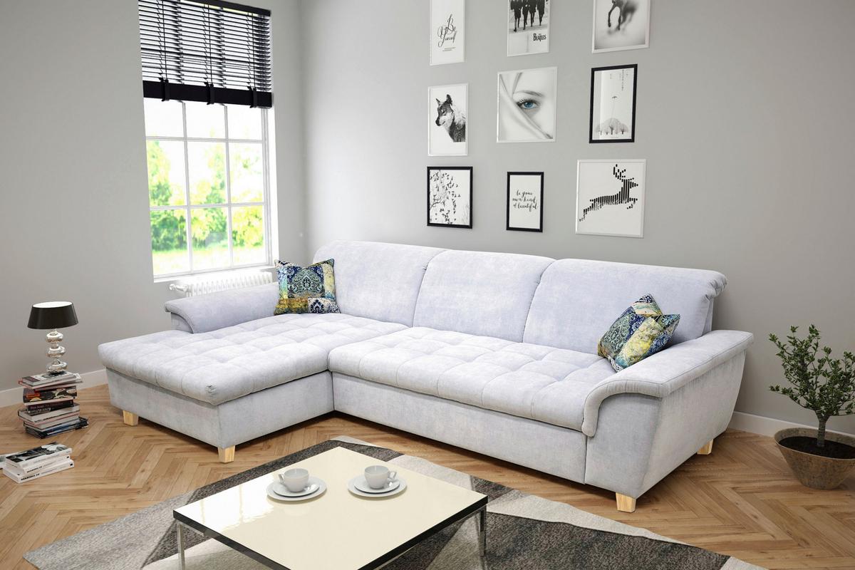 Ecksofa Mit Schlaffunktion & Bettkasten Franzi Pastellblau - Pastellblau/Eichefarben, KONVENTIONELL, Textil (170/279cm) - MID.YOU