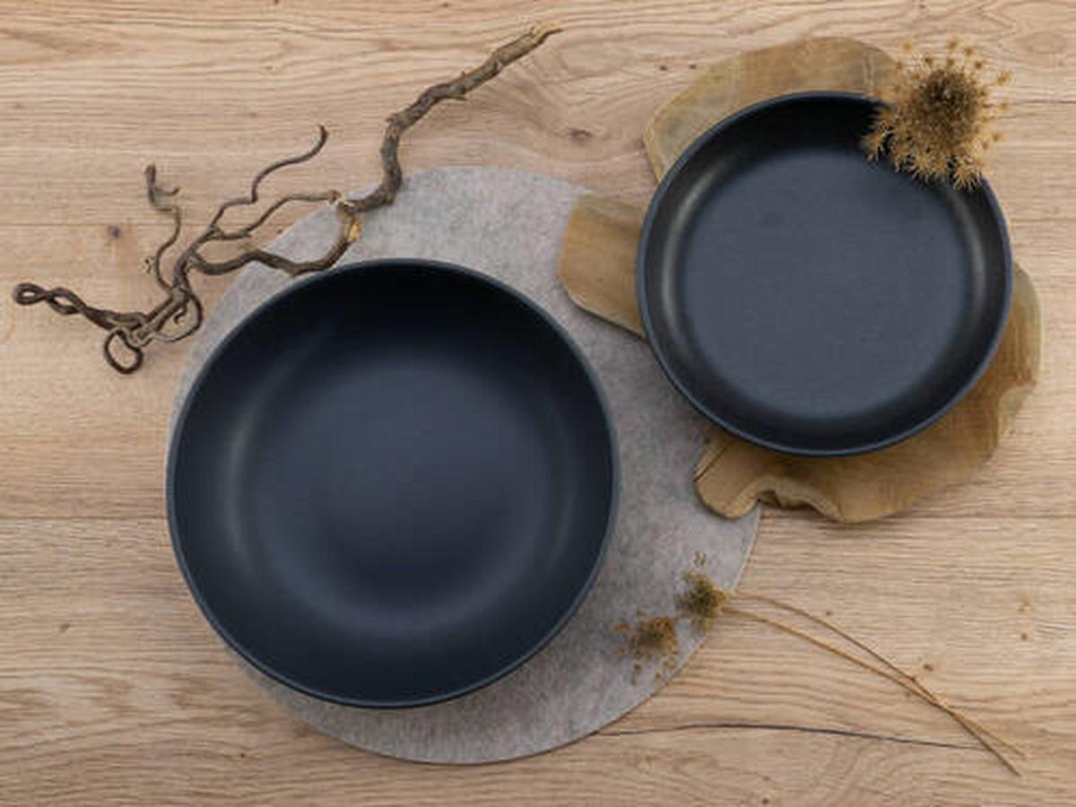 Salatschüssel Keramik Schwarz Uno 2--Teilig. D: ca. 26/22 cm - Schwarz, Trend, Keramik - Creatable