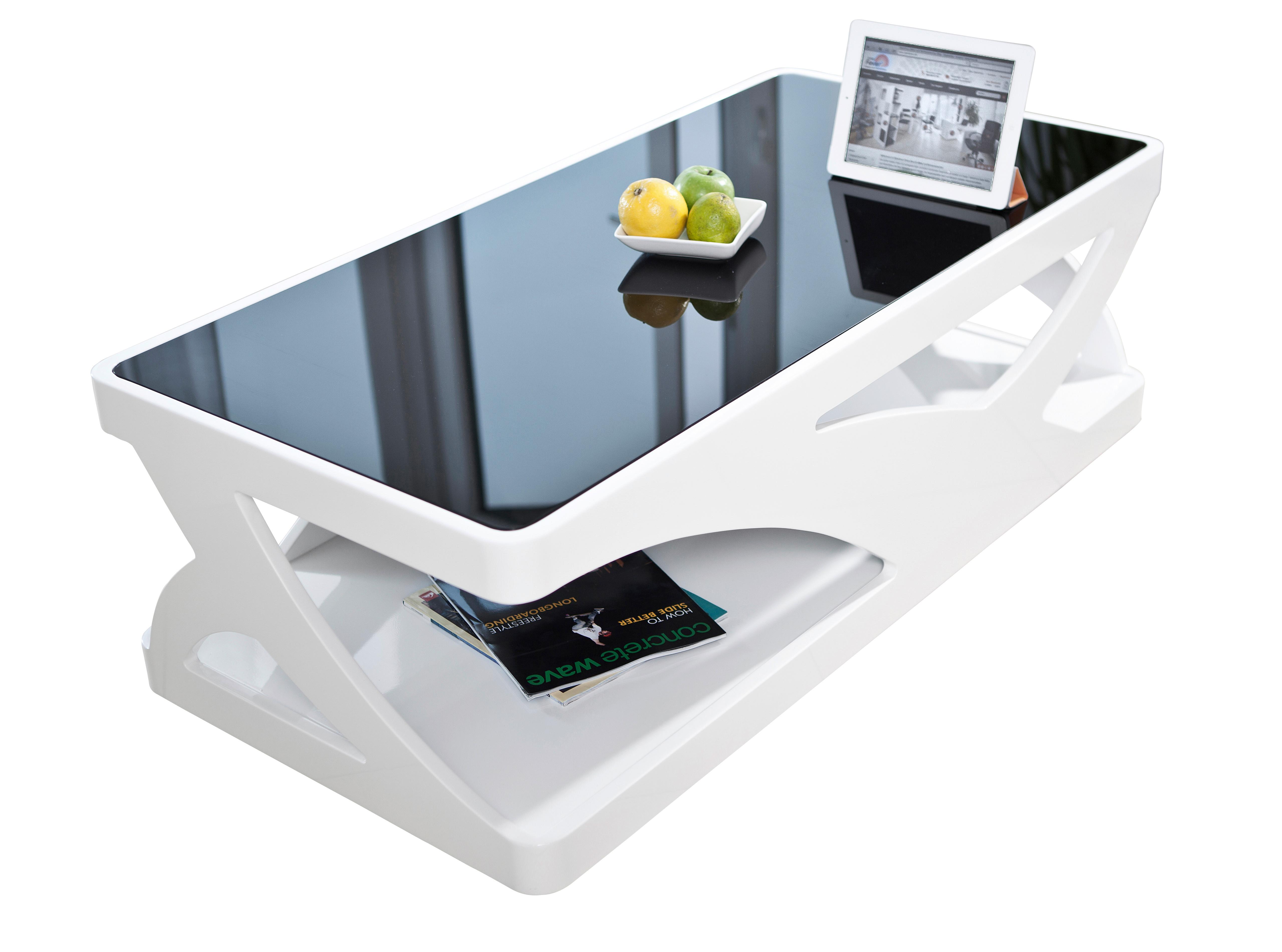 Couchtisch Schwarz, Weiß L: 120 cm - Weiß Hochglanz/Schwarz, Design, Glas/Holzwerkstoff (120/60/38cm) - Livetastic