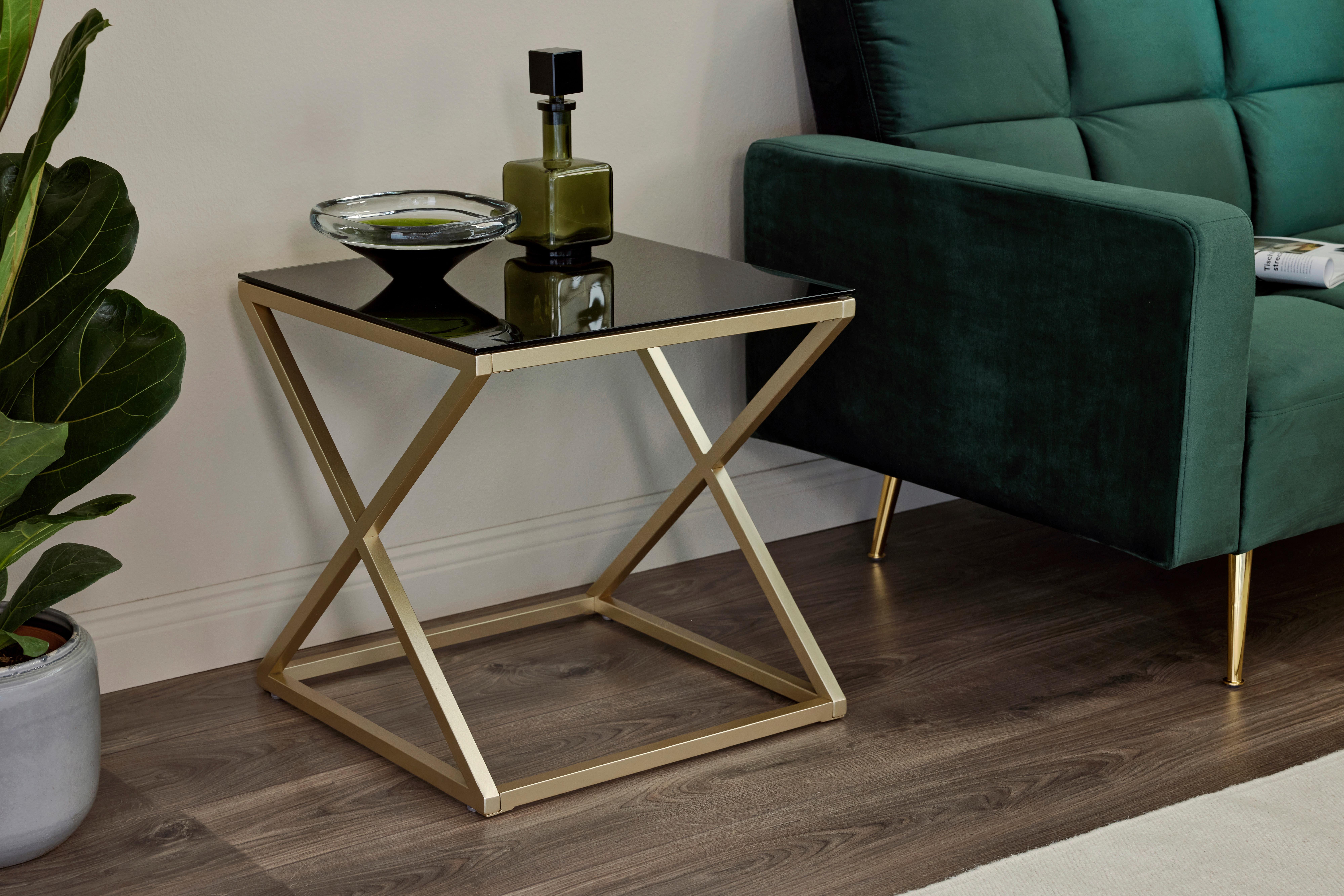 Beistelltisch Xtra By Side - Goldfarben/Schwarz, MODERN, Glas/Metall (50/50/50cm) - Livetastic