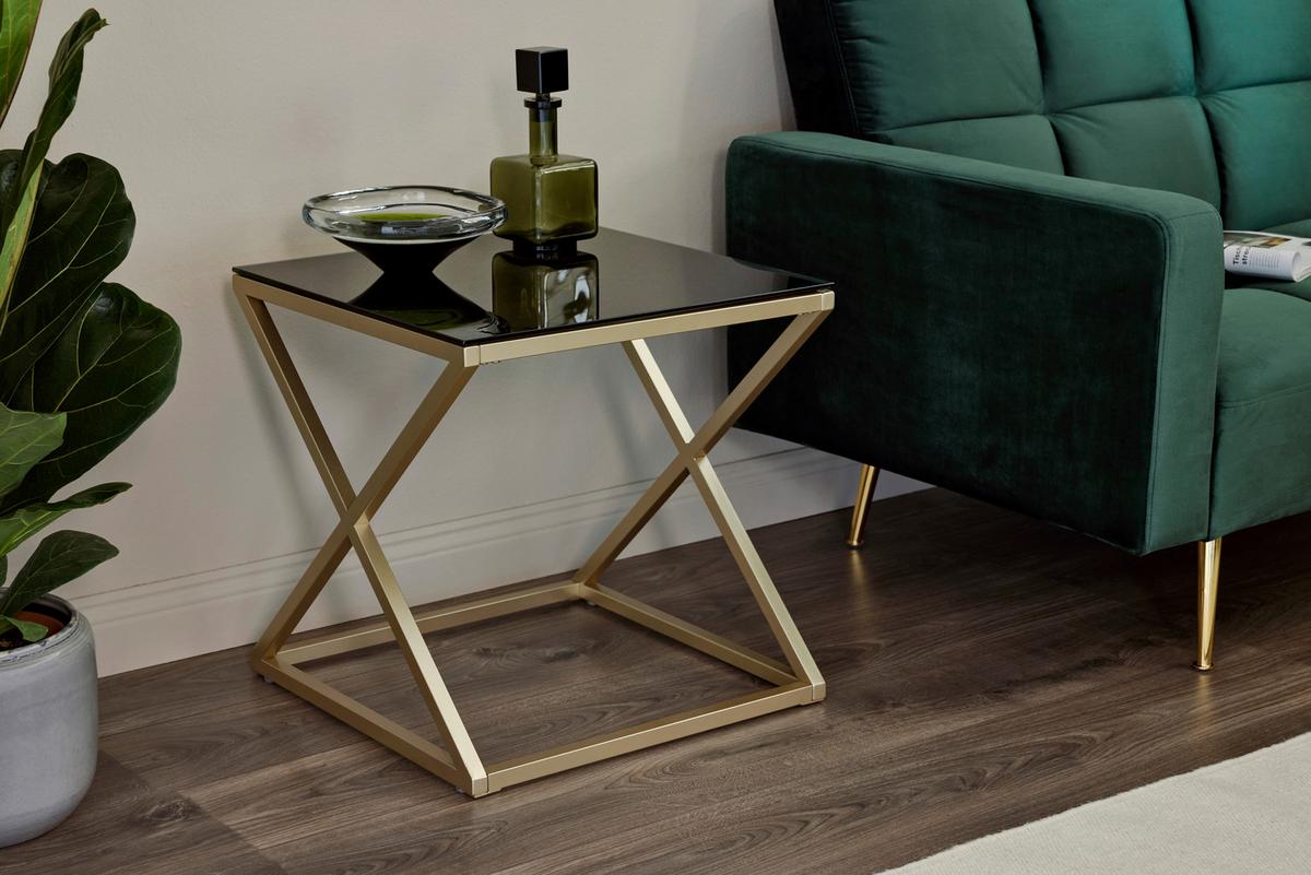 Beistelltisch Xtra By Side - Goldfarben/Schwarz, MODERN, Glas/Metall (50/50/50cm) - Livetastic