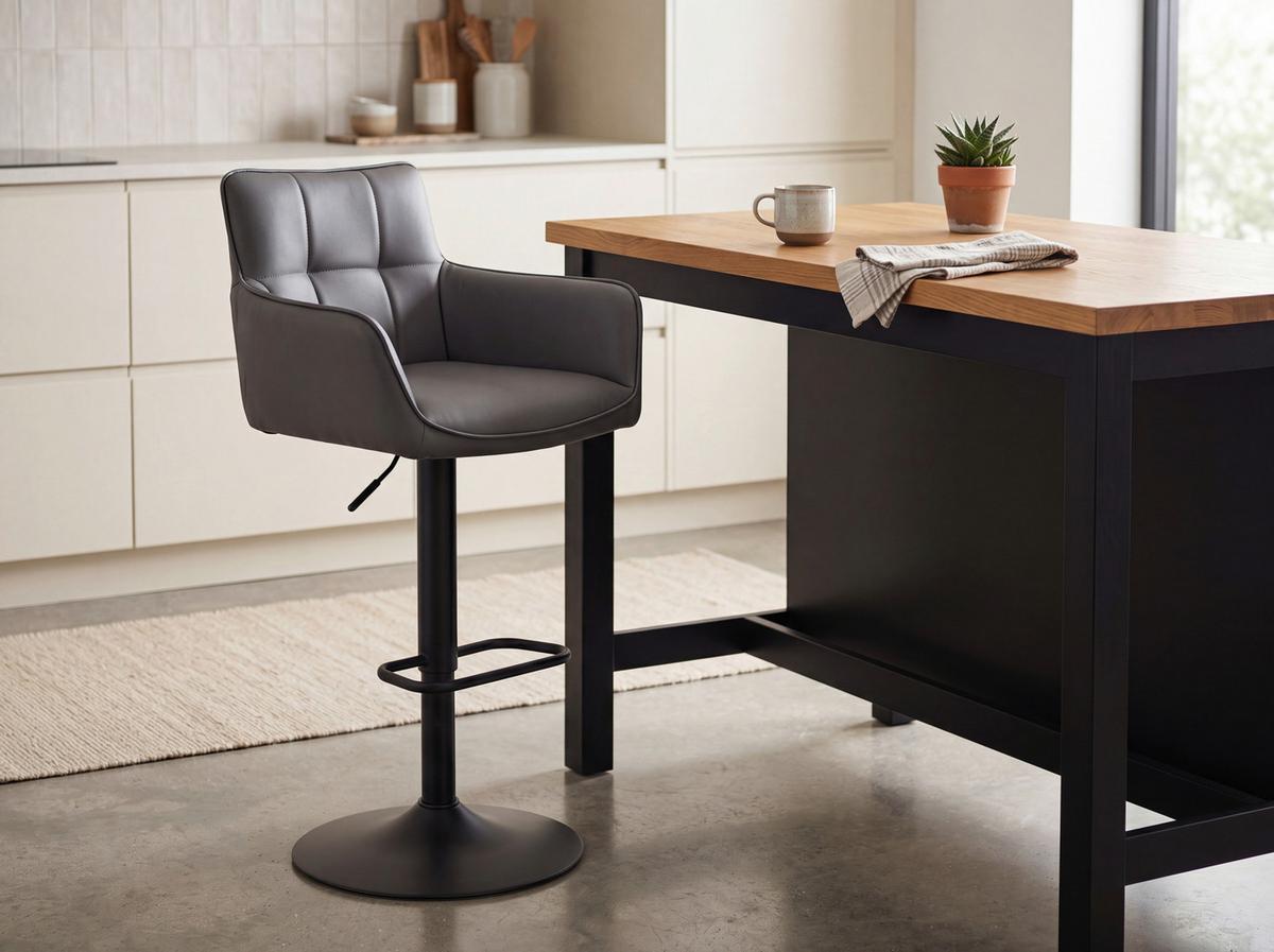 Barhocker Braga Grau B: 54,5 cm - Schwarz/Grau, MODERN, Textil/Metall (54,5/91/113/51,5cm) - Livetastic