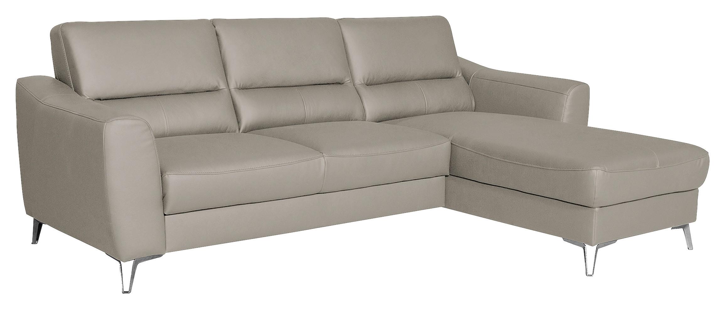 Ecksofa Santos Platinfarben S: 241 cm - Platinfarben/Chromfarben, Design, Leder/Textil (241/168cm) - Livetastic