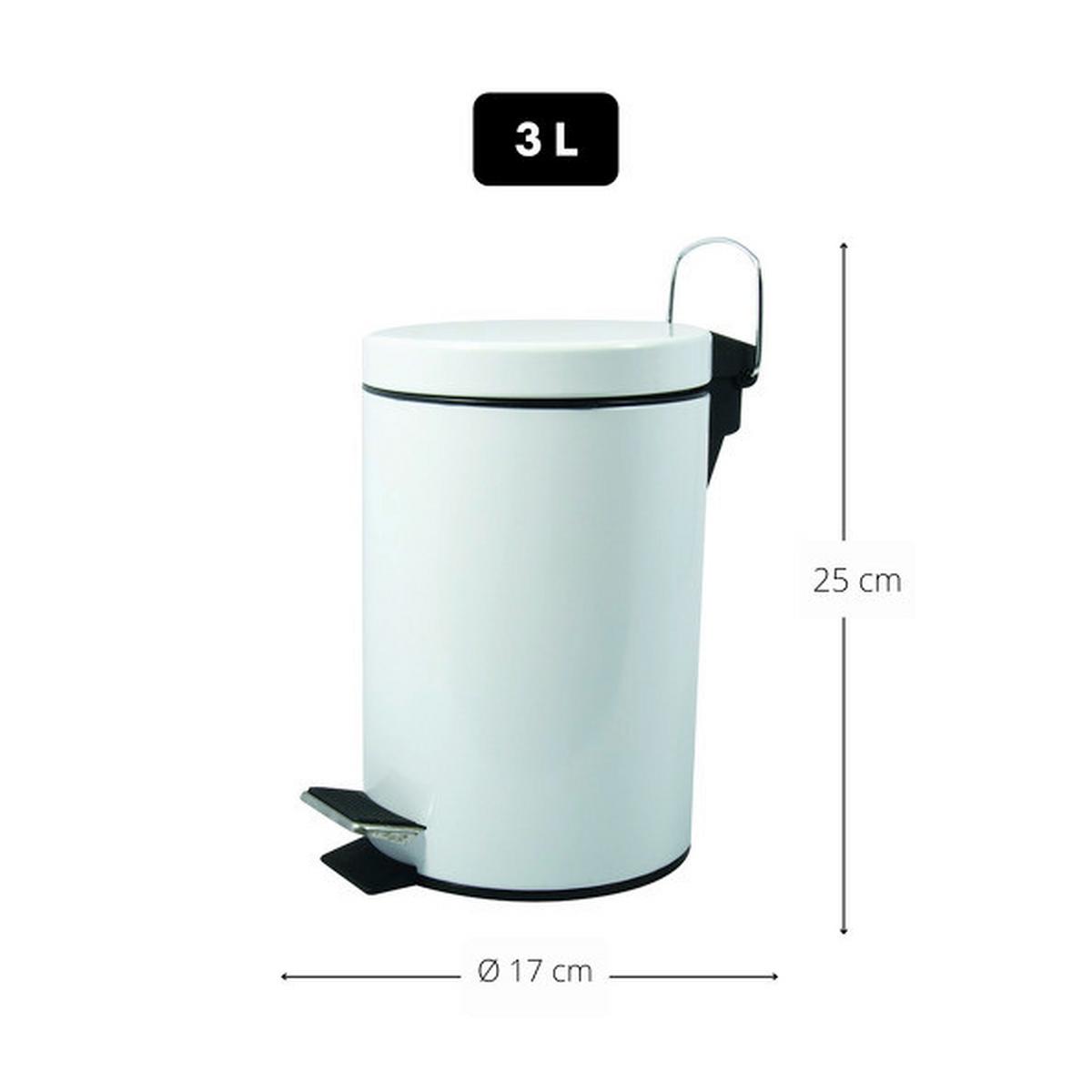 Treteimer Unis 3l Weiß Metall DxH: 17x25 cm - Schwarz/Weiß, Basics, Kunststoff/Metall (17/25cm)