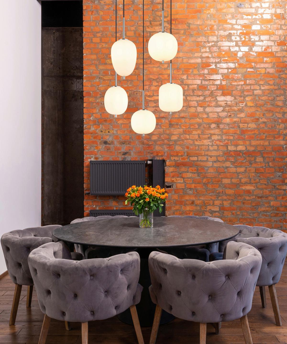 Hängeleuchte Exkl. 5xe14, 40w - Opal/Nickelfarben, Basics, Glas/Metall (57,5/150cm) - Globo