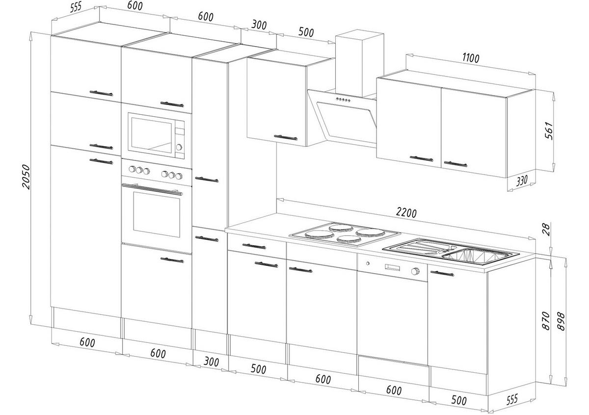 Küchenzeile mit Geräten B: 370 cm Weiß/Eiche Dekor - Eichefarben/Weiß, MODERN, Holzwerkstoff (370cm) - Respekta